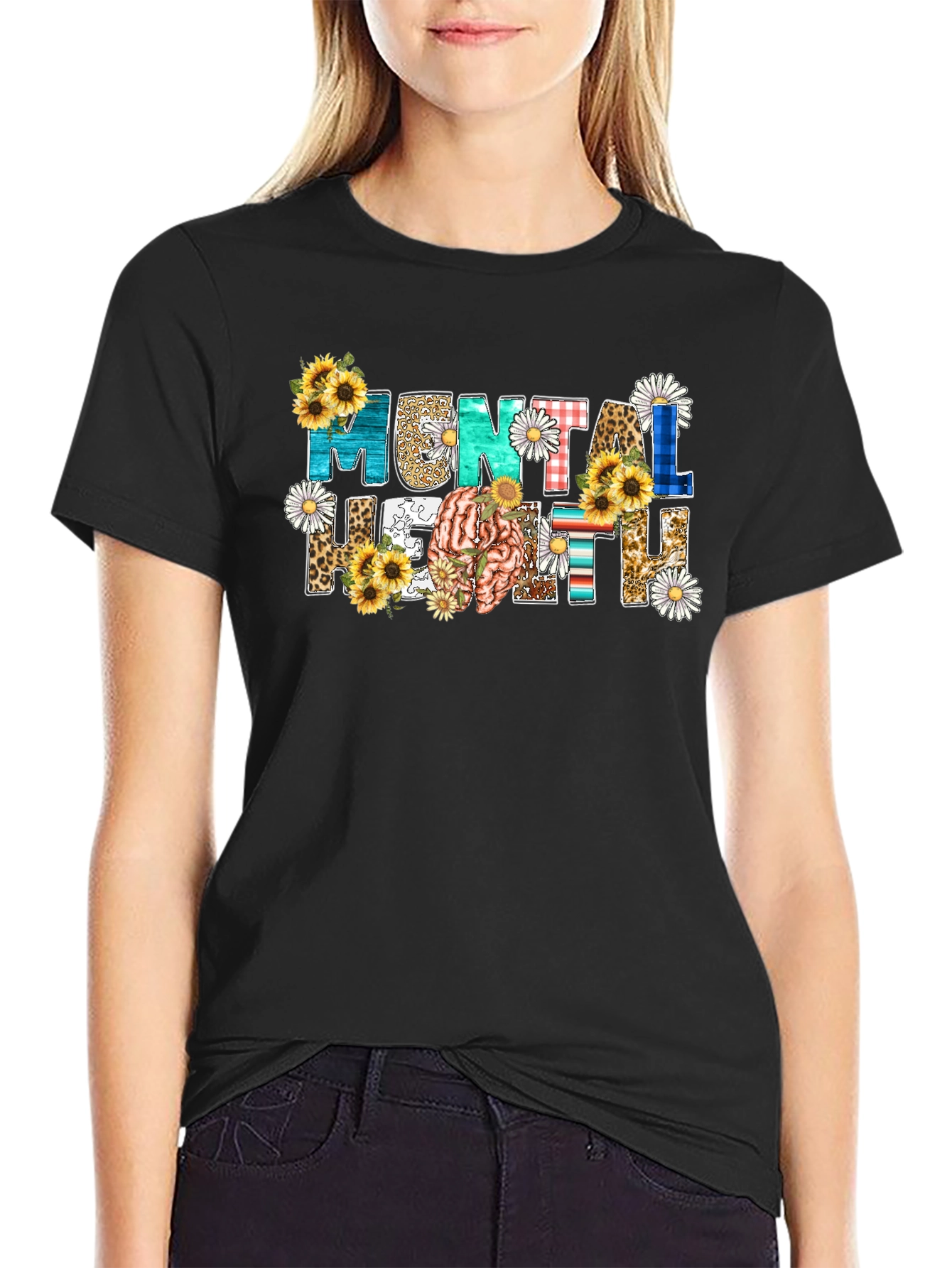 Mental Health Awareness Floral Brain T-Shirt