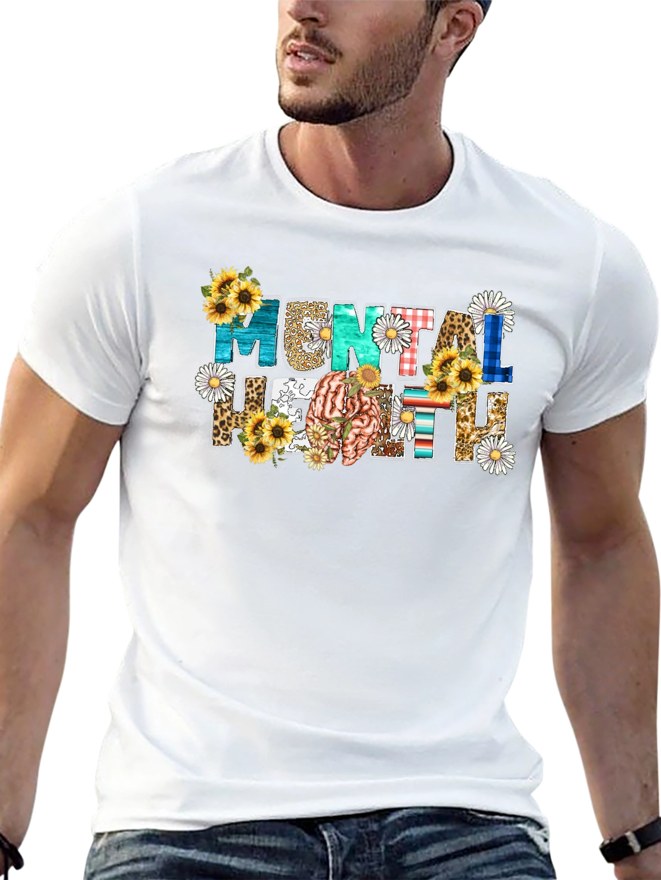 Mental Health Awareness Floral Brain T-Shirt
