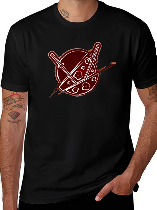 Graphic Tee - Crossed Swords and Cherry Blossoms Design