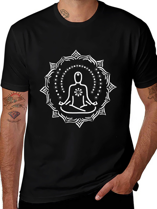 Meditate in Style: Black T-Shirt with Mandala Design