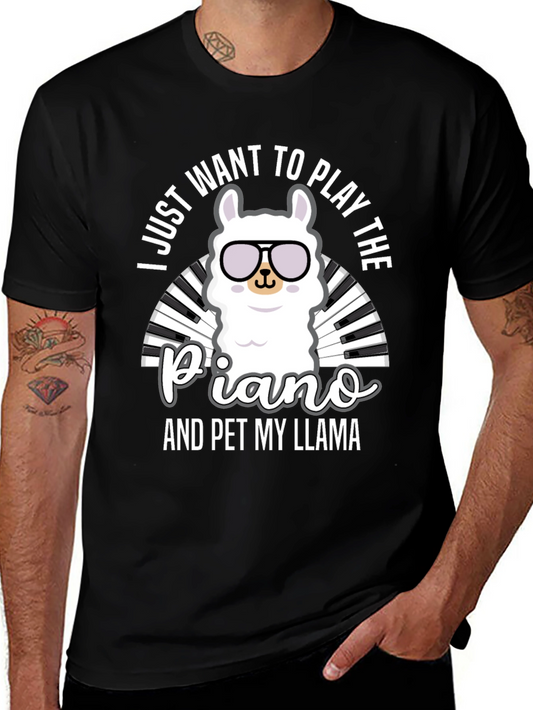 Llama Piano Player Graphic Tee - Funny Alpaca Musician T-Shirt
