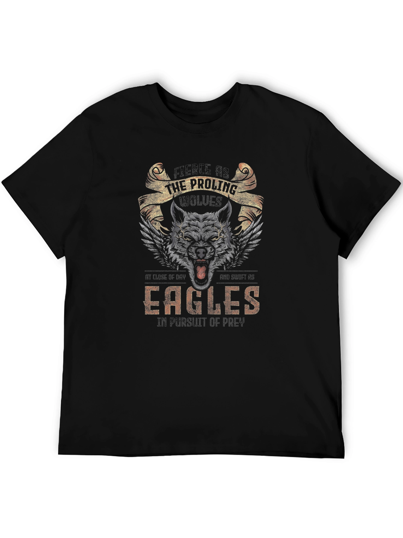 Fierce Wolves & Eagles Graphic Print T-Shirt