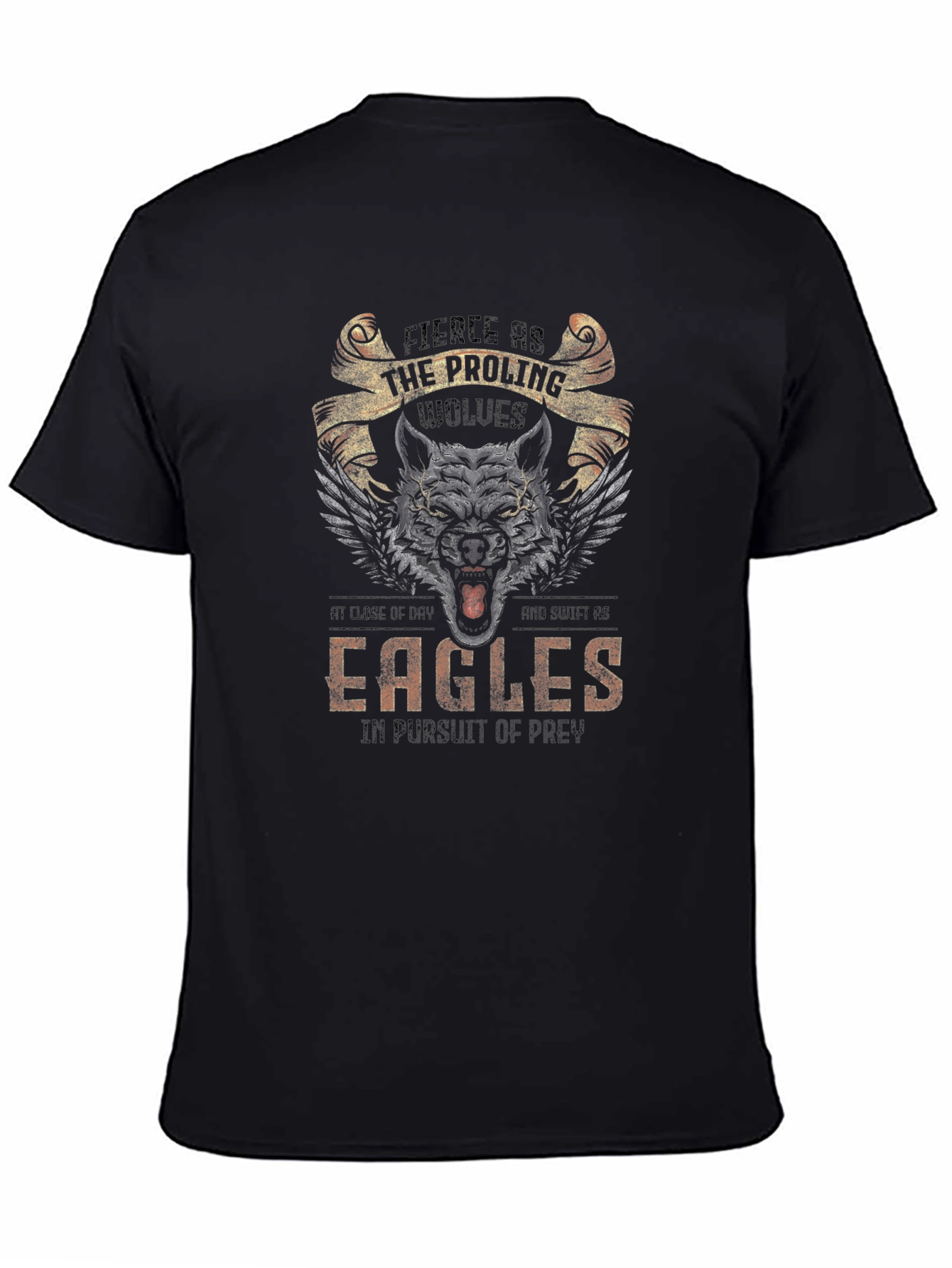 Fierce Wolves & Eagles Graphic Print T-Shirt