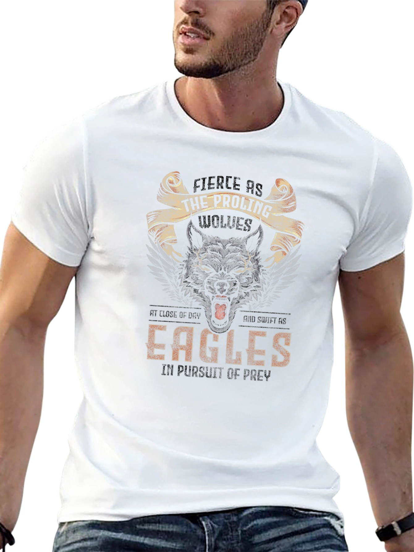 Fierce Wolves & Eagles Graphic Print T-Shirt