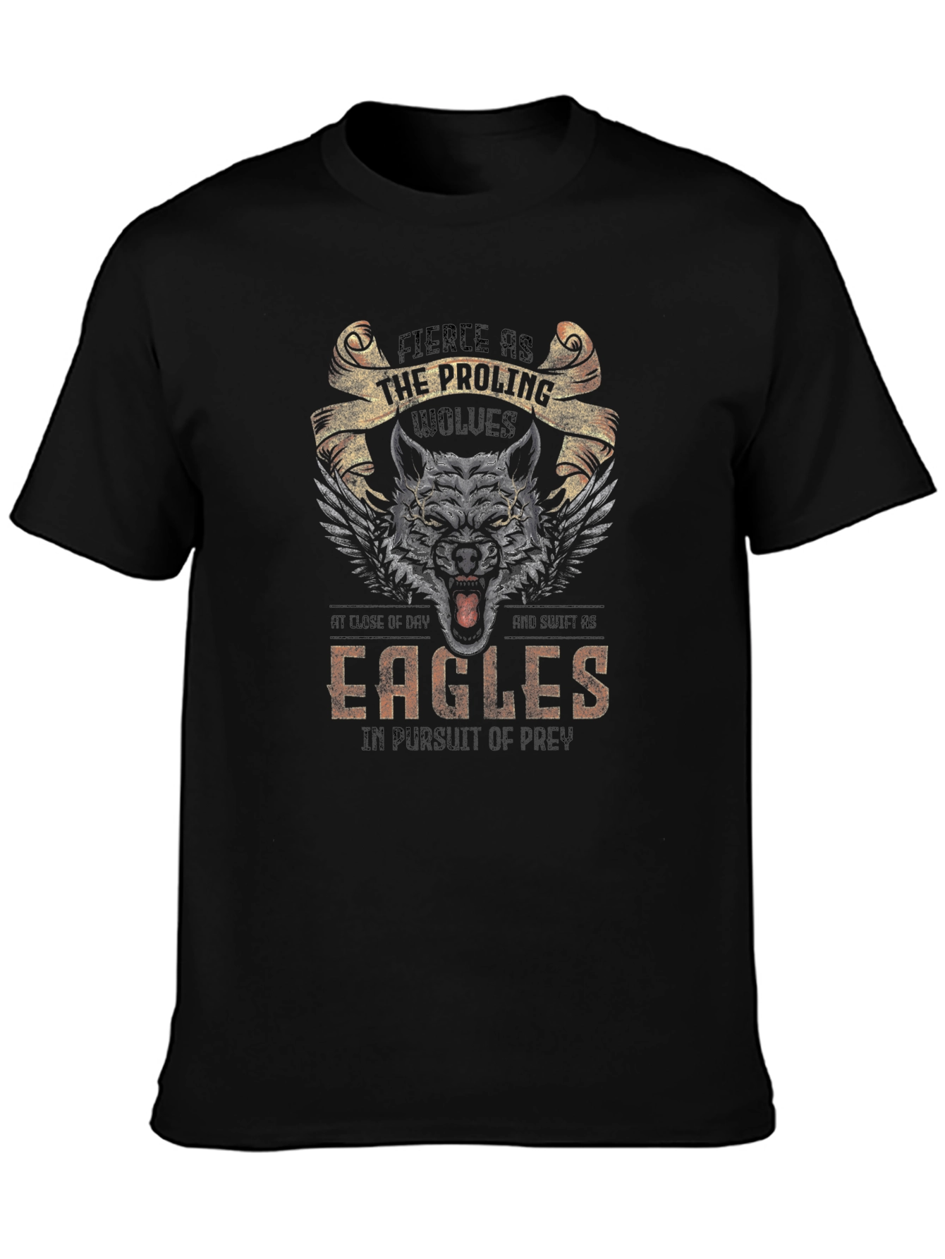 Fierce Wolves & Eagles Graphic Print T-Shirt