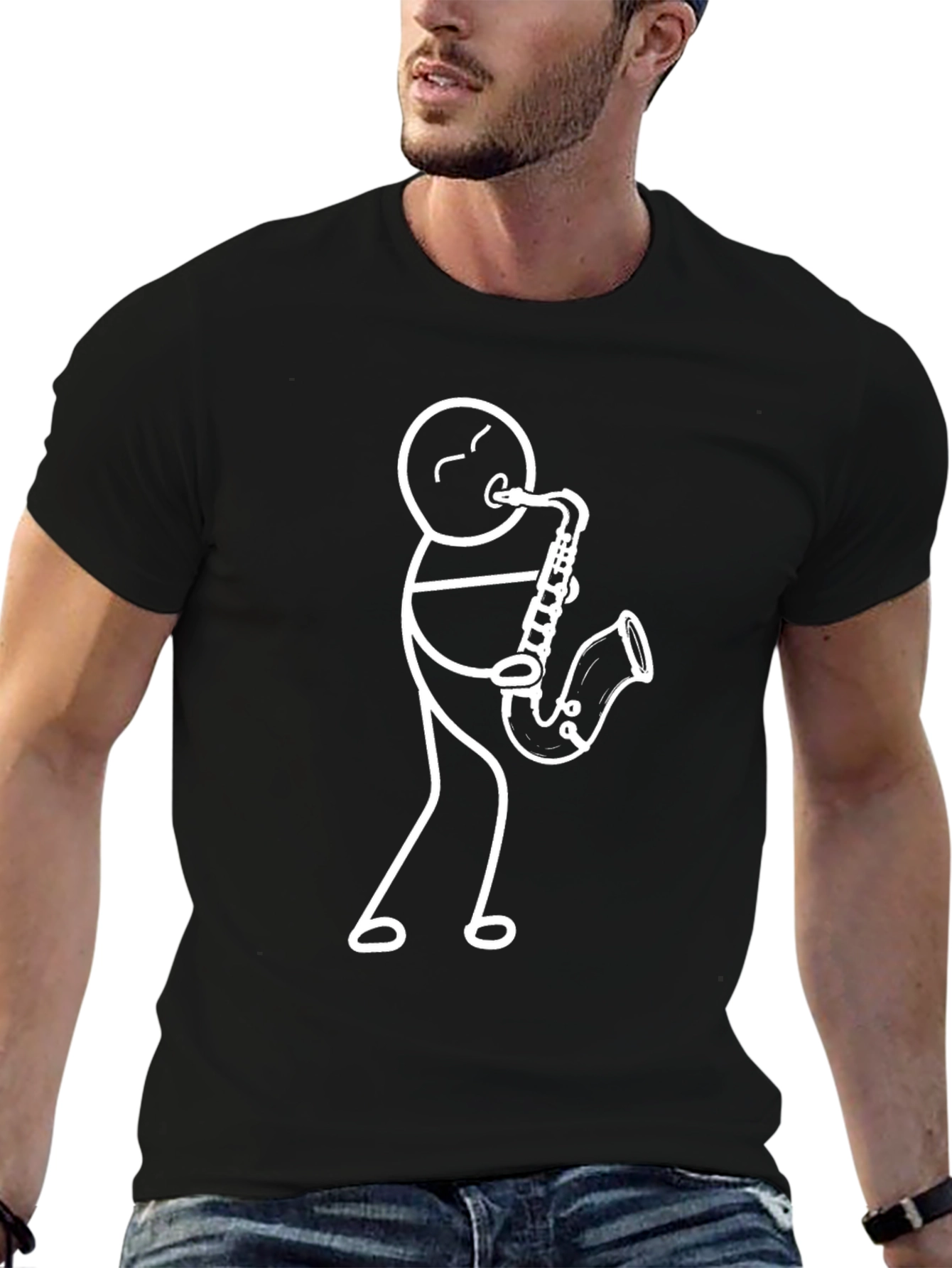 Stick Figure Saxophone Player Graphic T-Shirt