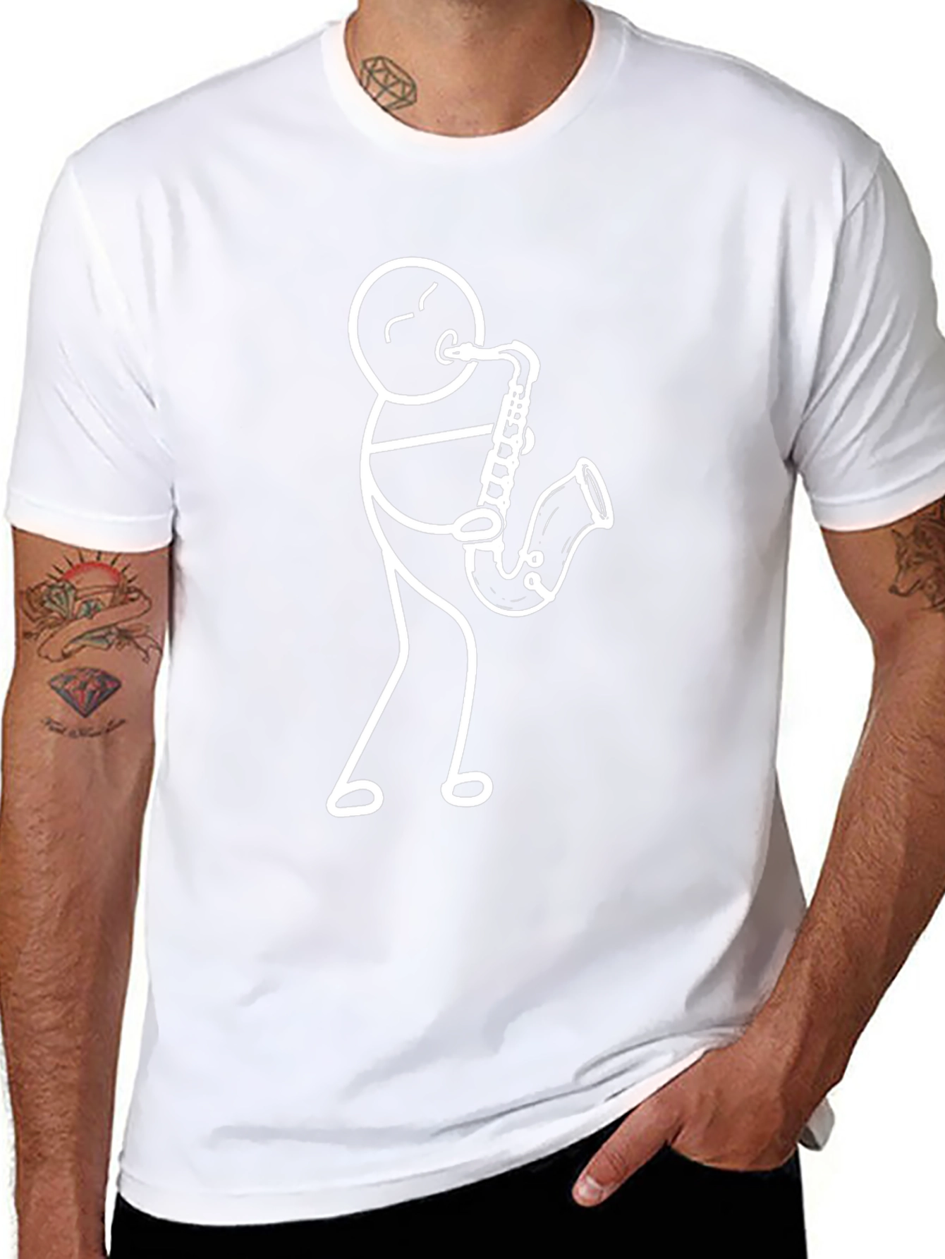 Stick Figure Saxophone Player Graphic T-Shirt