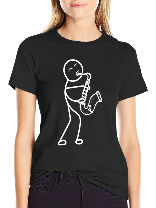 Stick Figure Saxophone Player Graphic T-Shirt