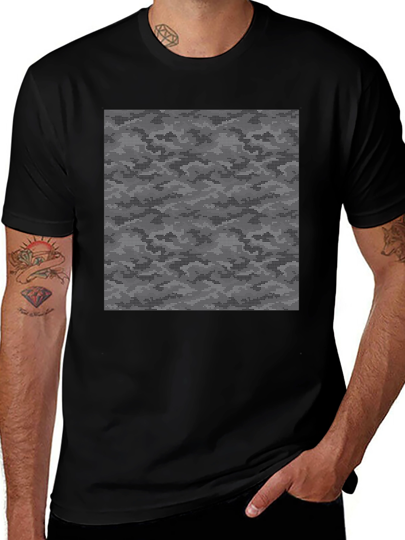 Urban Camo Graphic Tee - Black Cotton Casual