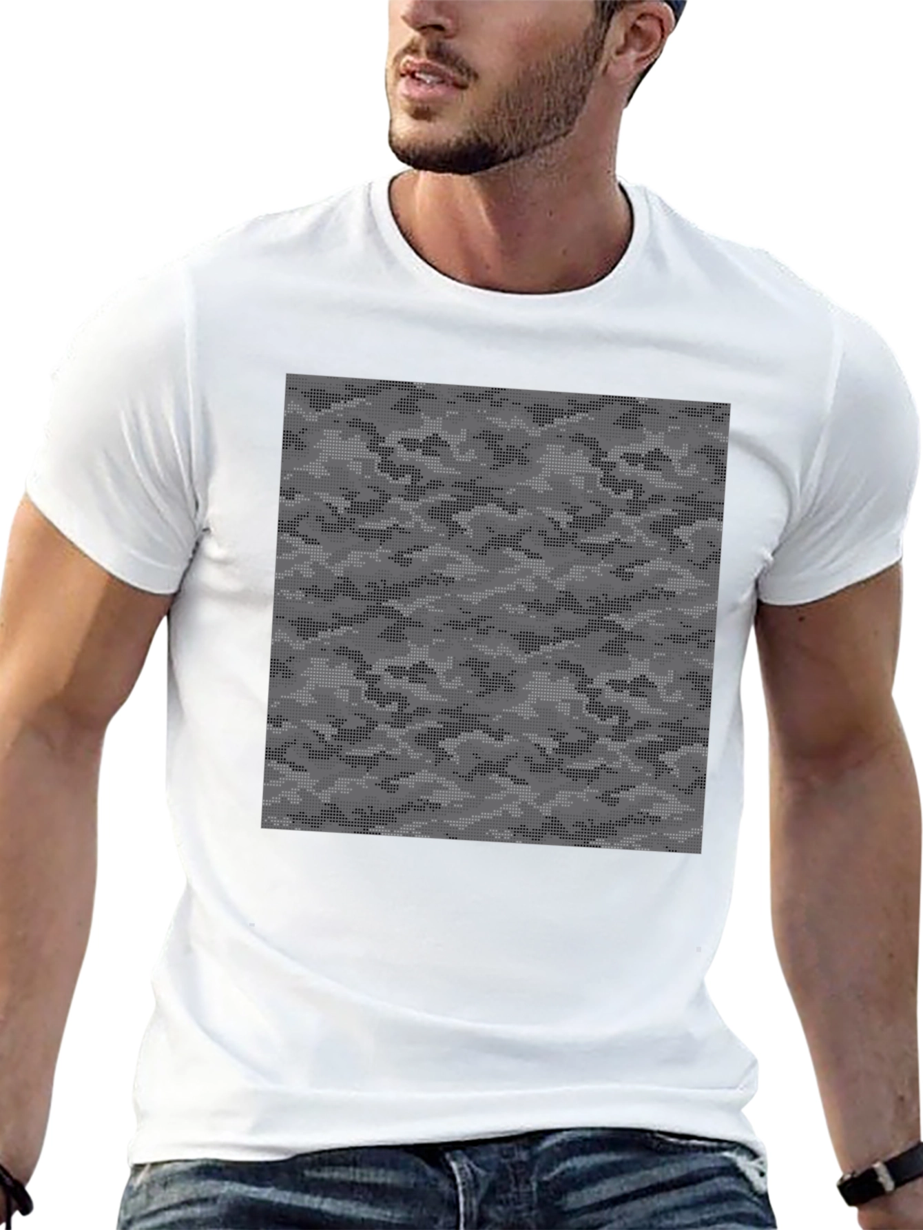 Urban Camo Graphic Tee - Black Cotton Casual