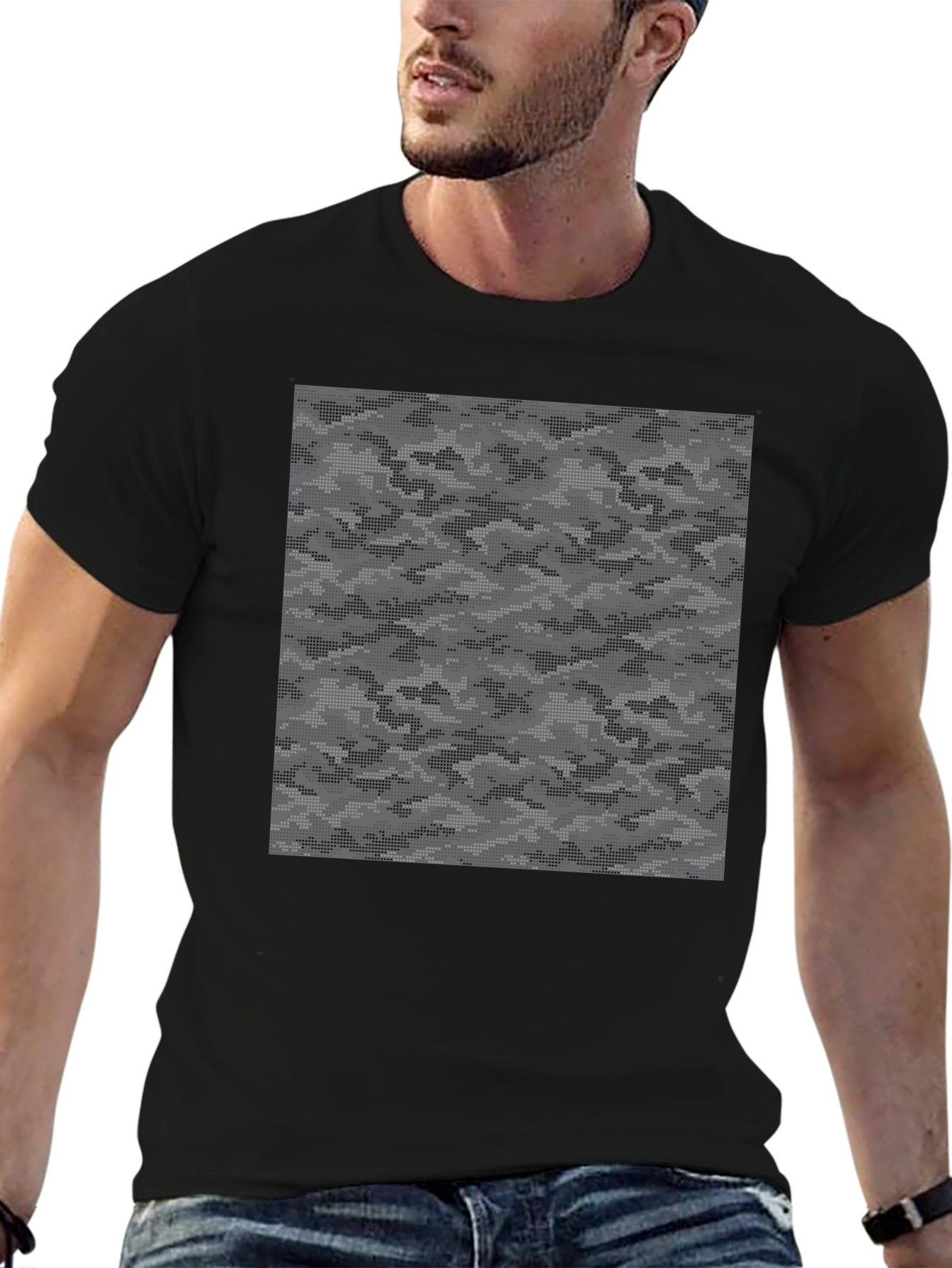 Urban Camo Graphic Tee - Black Cotton Casual