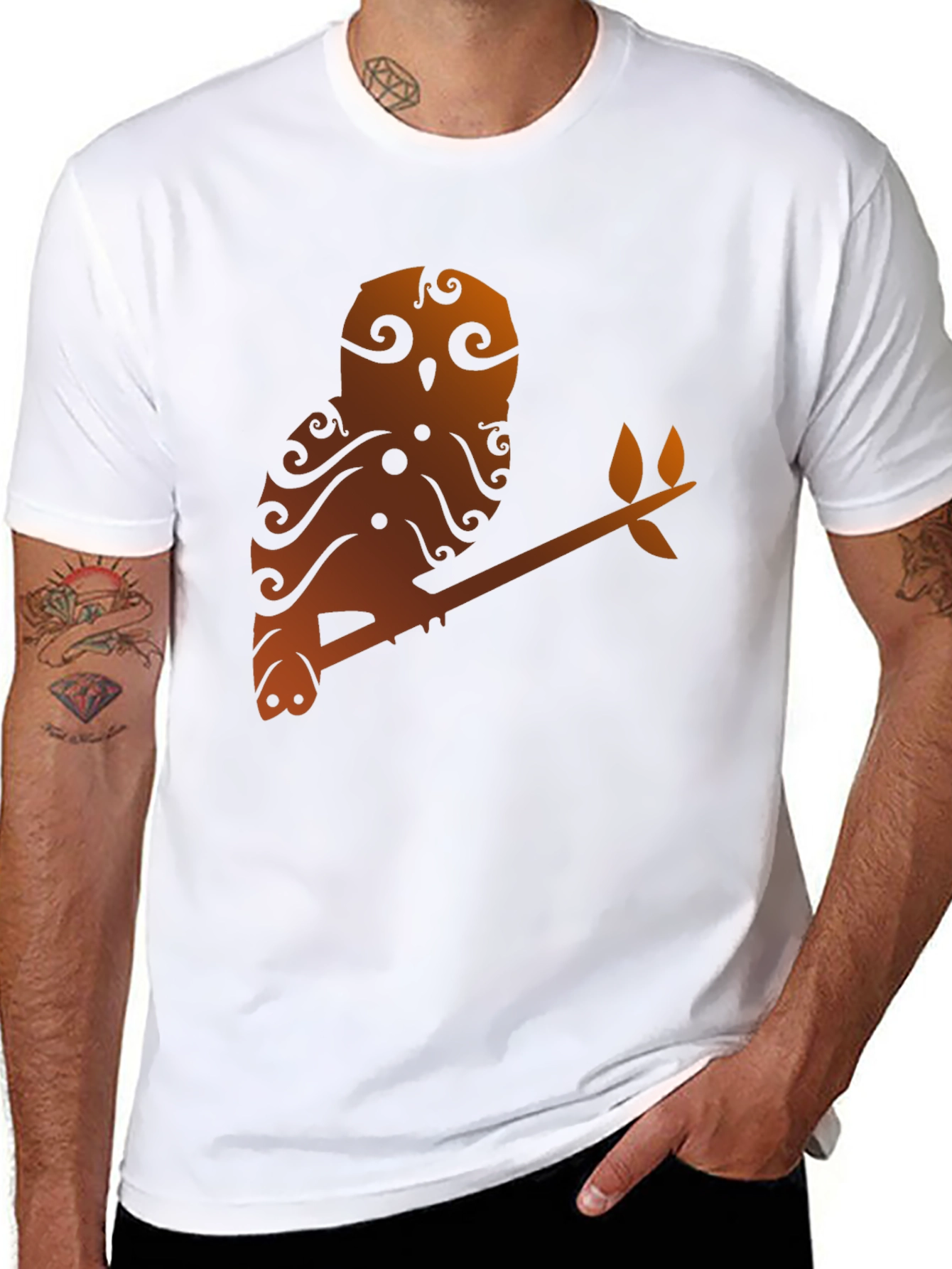 Owl Branch Graphic Tee - Unique Tribal Design