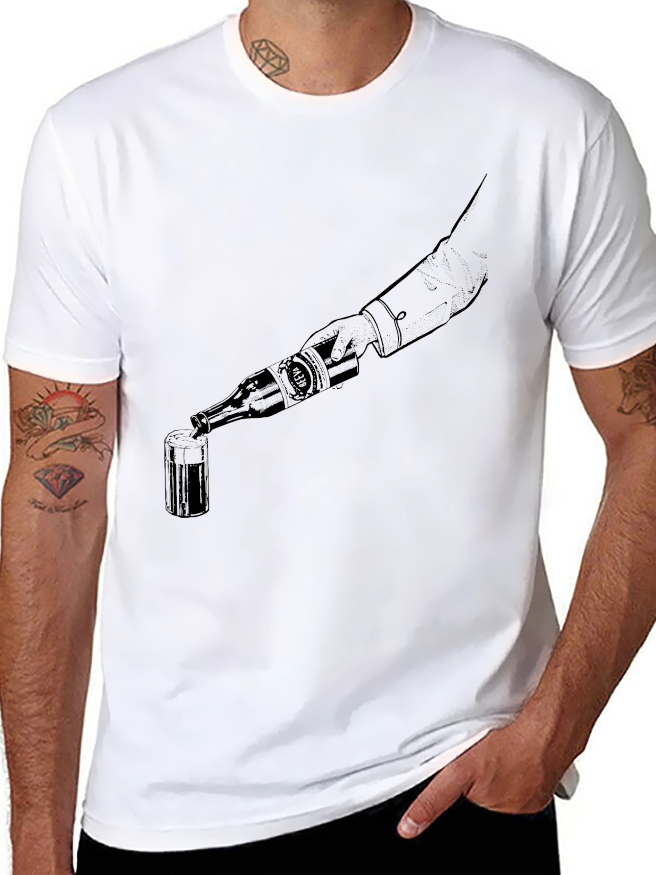 Pouring Beer Graphic Tee - Black Cotton T-Shirt
