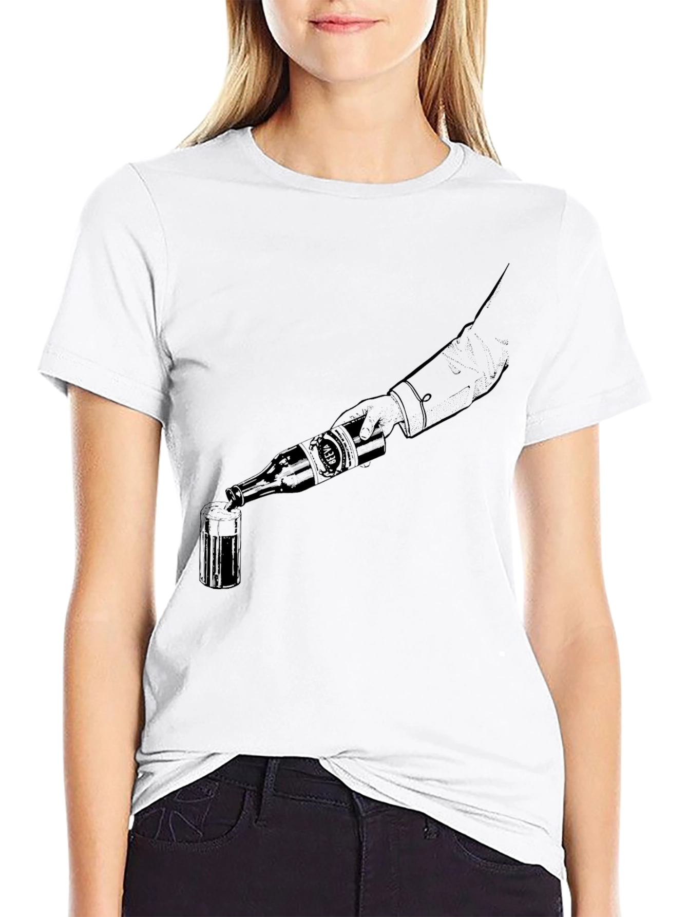 Pouring Beer Graphic Tee - Black Cotton T-Shirt