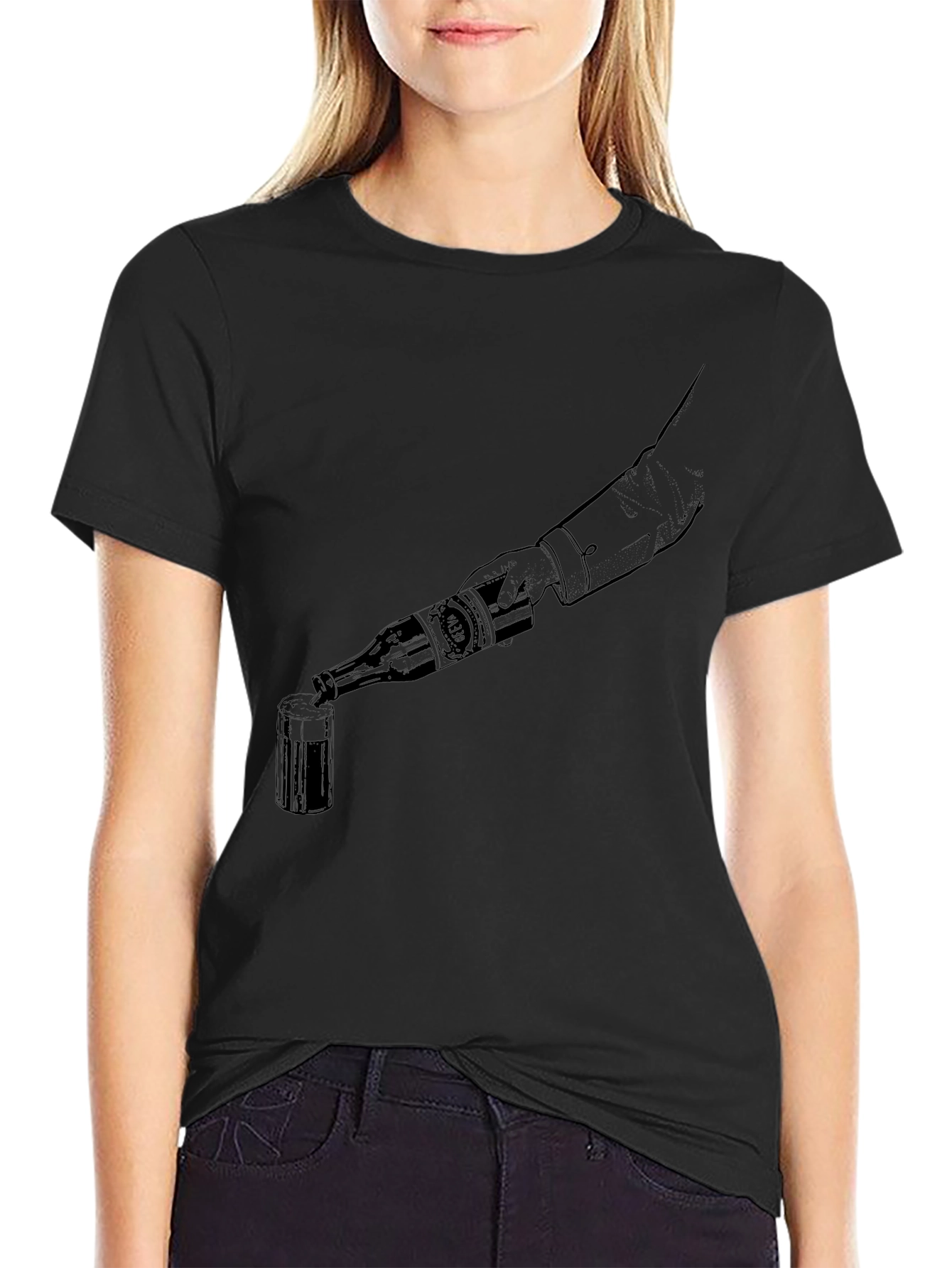 Pouring Beer Graphic Tee - Black Cotton T-Shirt