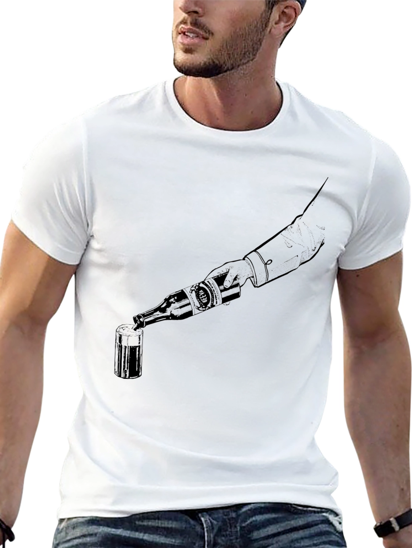 Pouring Beer Graphic Tee - Black Cotton T-Shirt