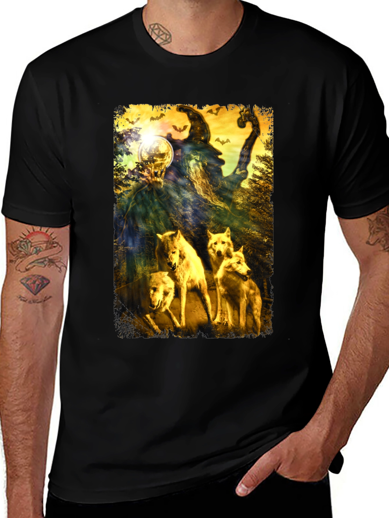Wizard & Wolves Graphic Tee - Unique Halloween Shirt