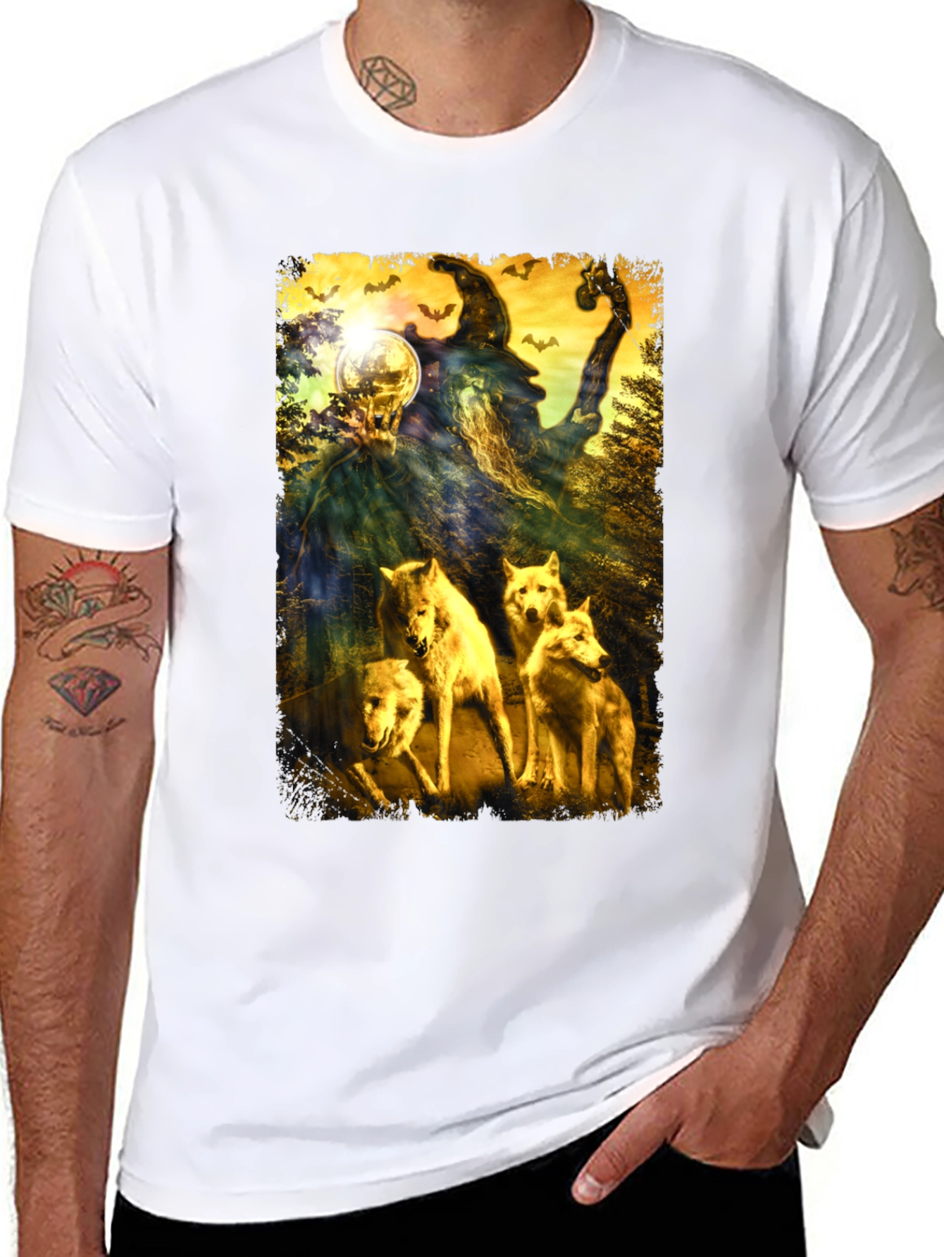 Wizard & Wolves Graphic Tee - Unique Halloween Shirt