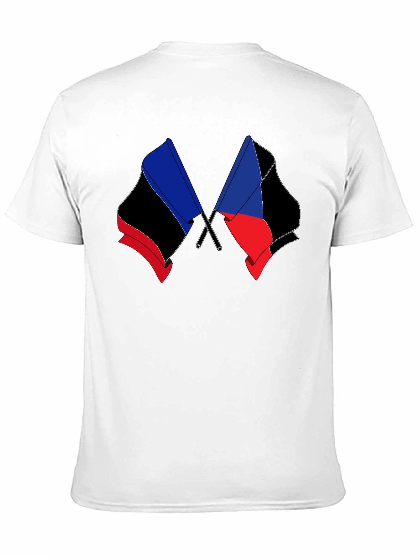 Black T-Shirt with Crossed Flag Design