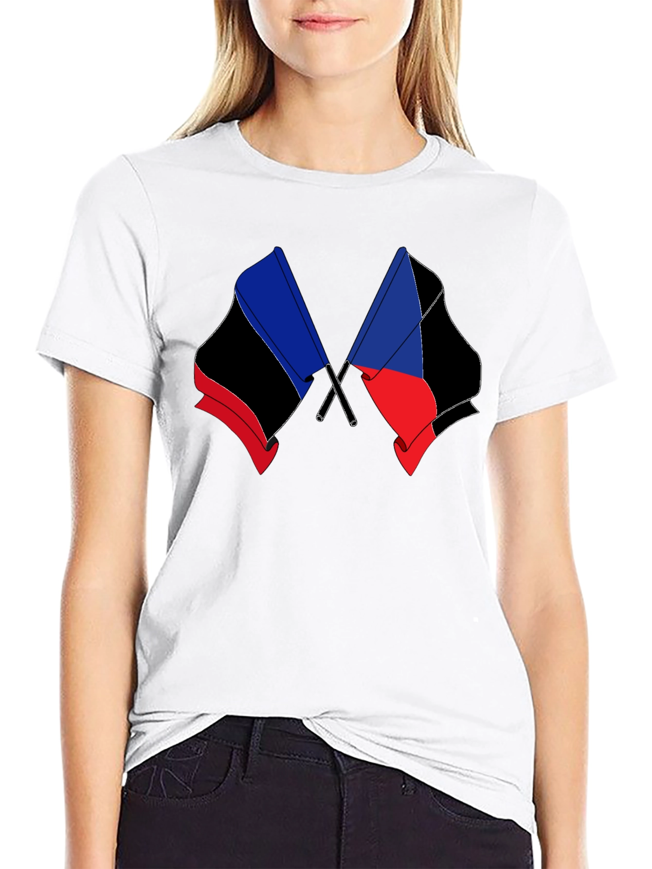 Black T-Shirt with Crossed Flag Design