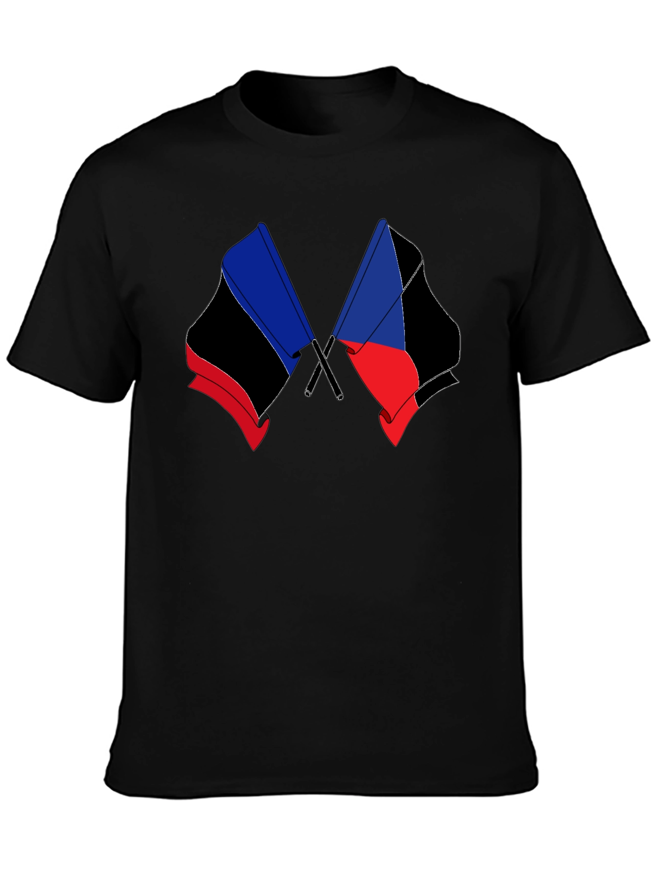 Black T-Shirt with Crossed Flag Design