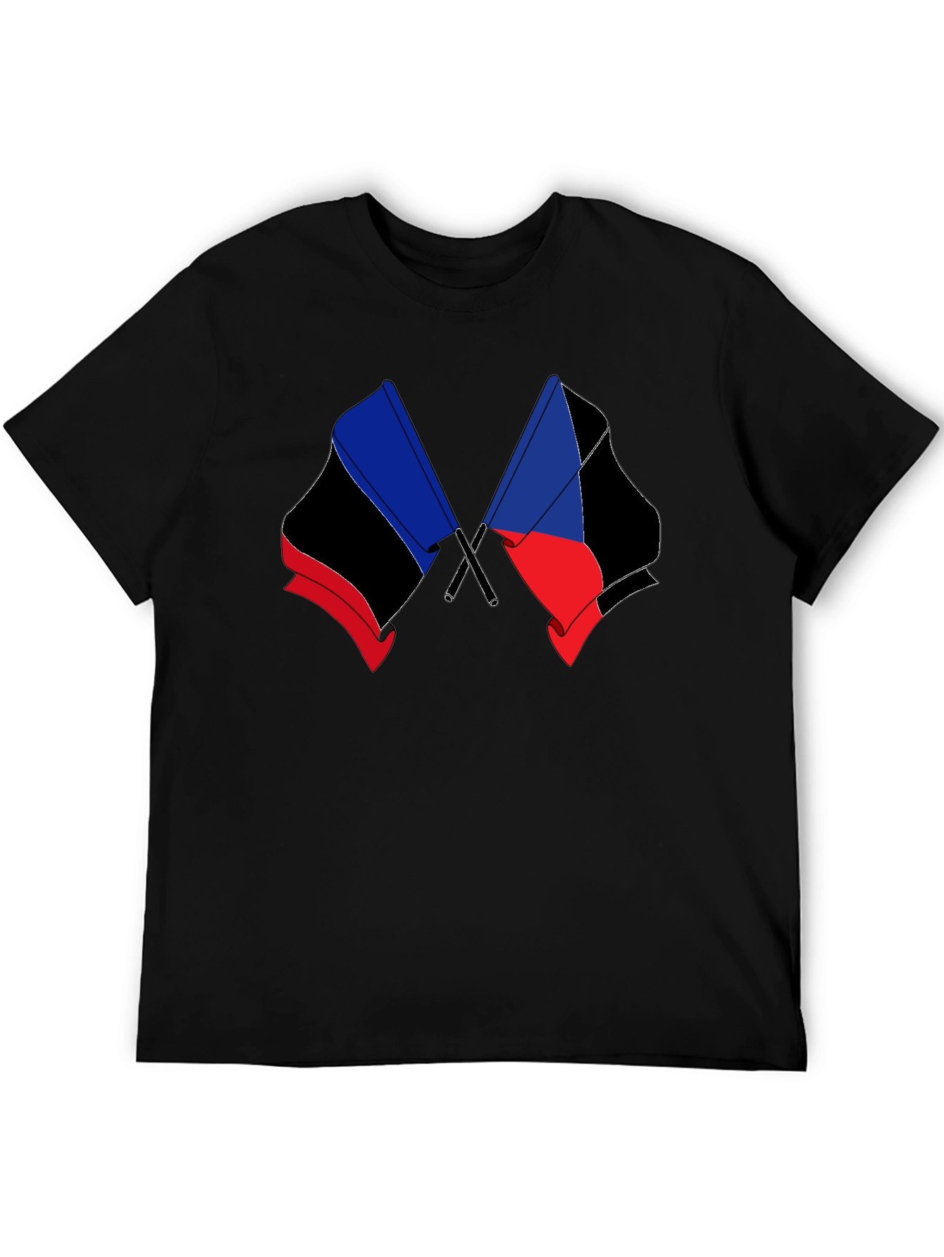 Black T-Shirt with Crossed Flag Design