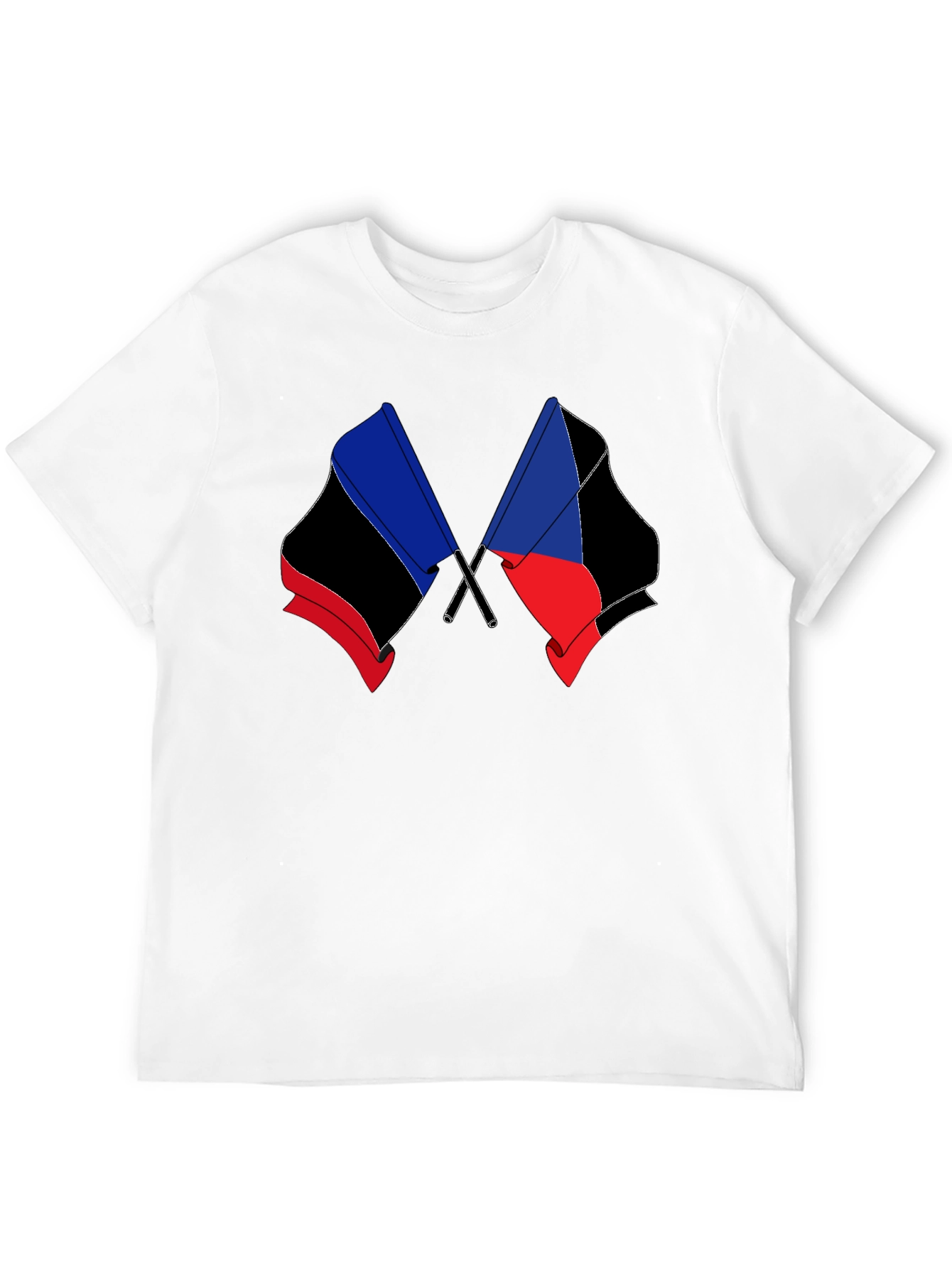 Black T-Shirt with Crossed Flag Design