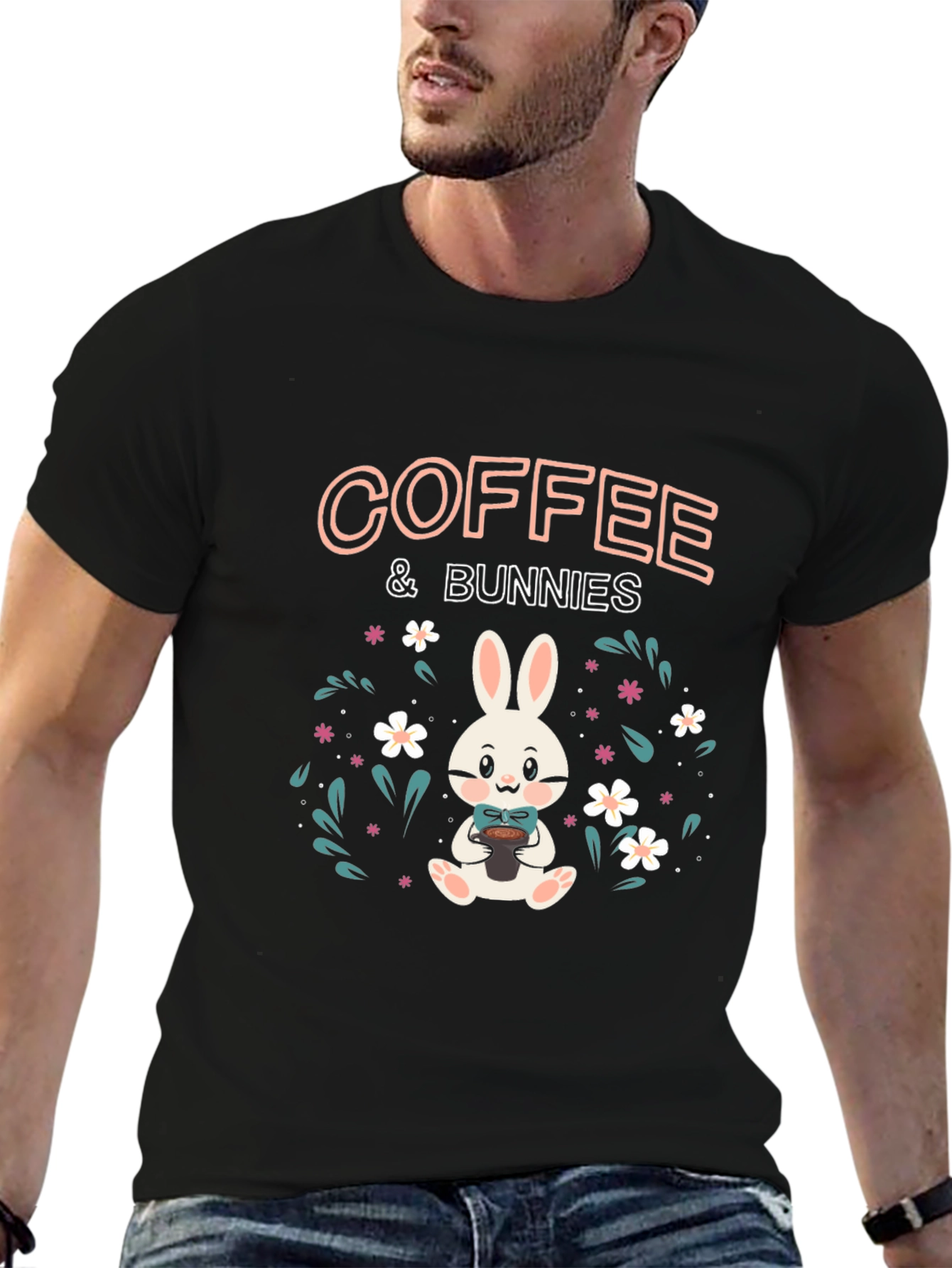 Coffee & Bunnies Black Graphic T-Shirt