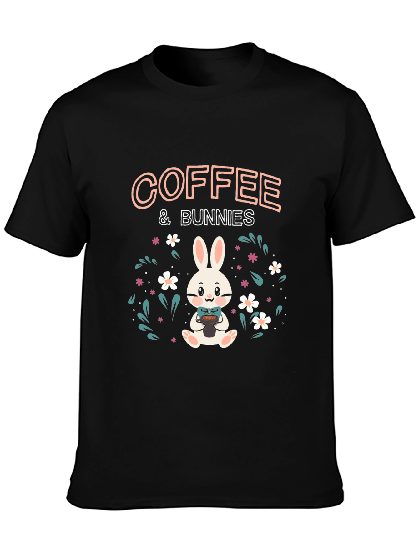 Coffee & Bunnies Black Graphic T-Shirt