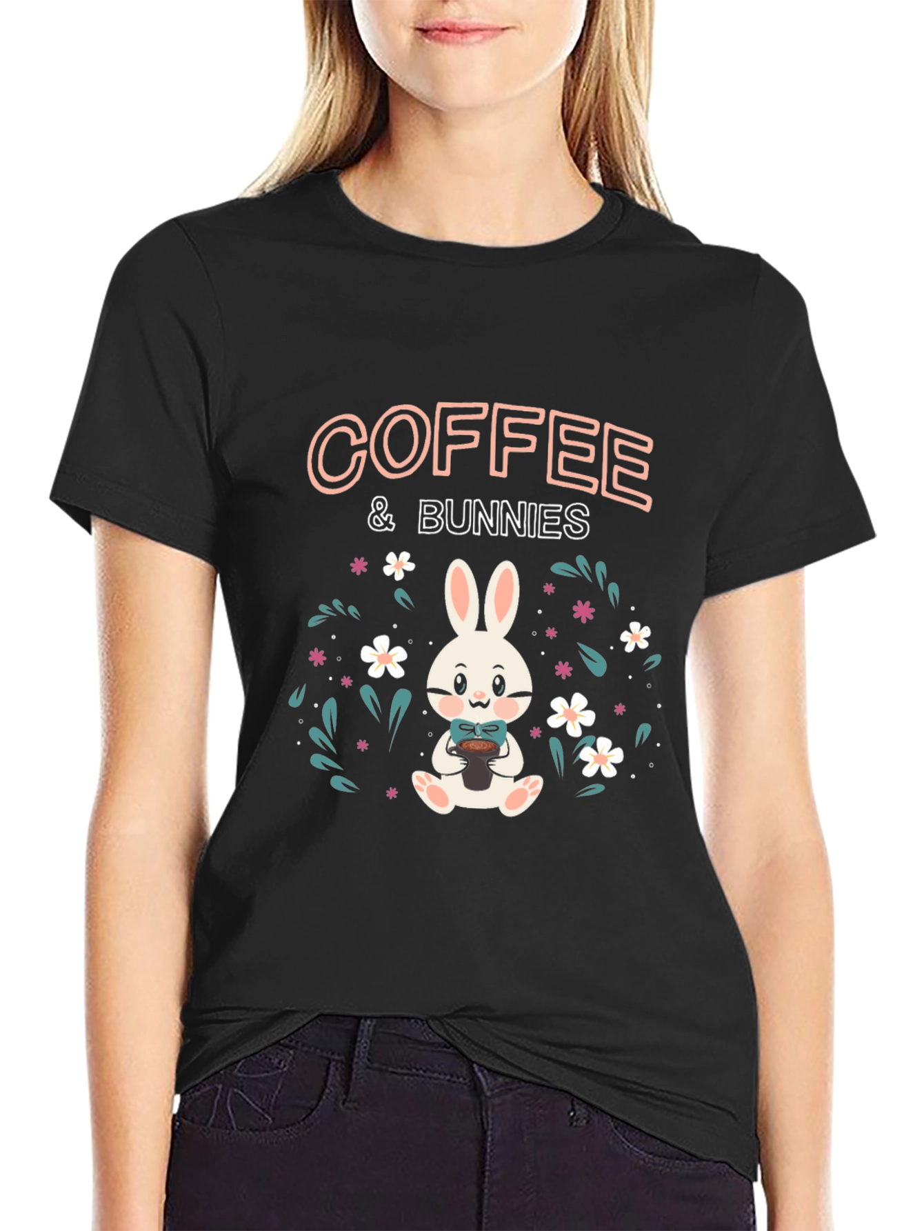 Coffee & Bunnies Black Graphic T-Shirt