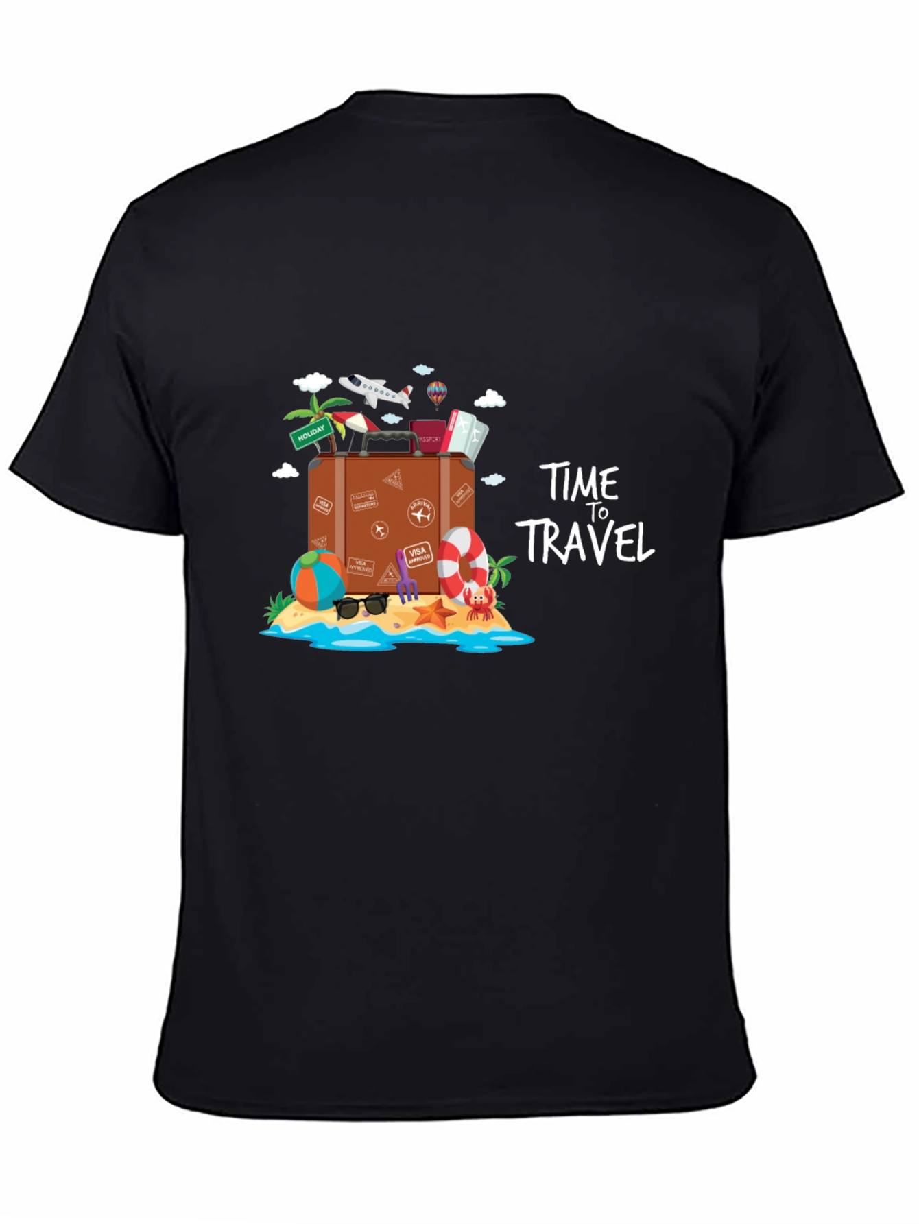 Time to Travel Graphic Tee - Black Cotton T-Shirt
