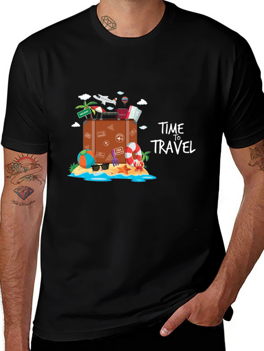 Time to Travel Graphic Tee - Black Cotton T-Shirt