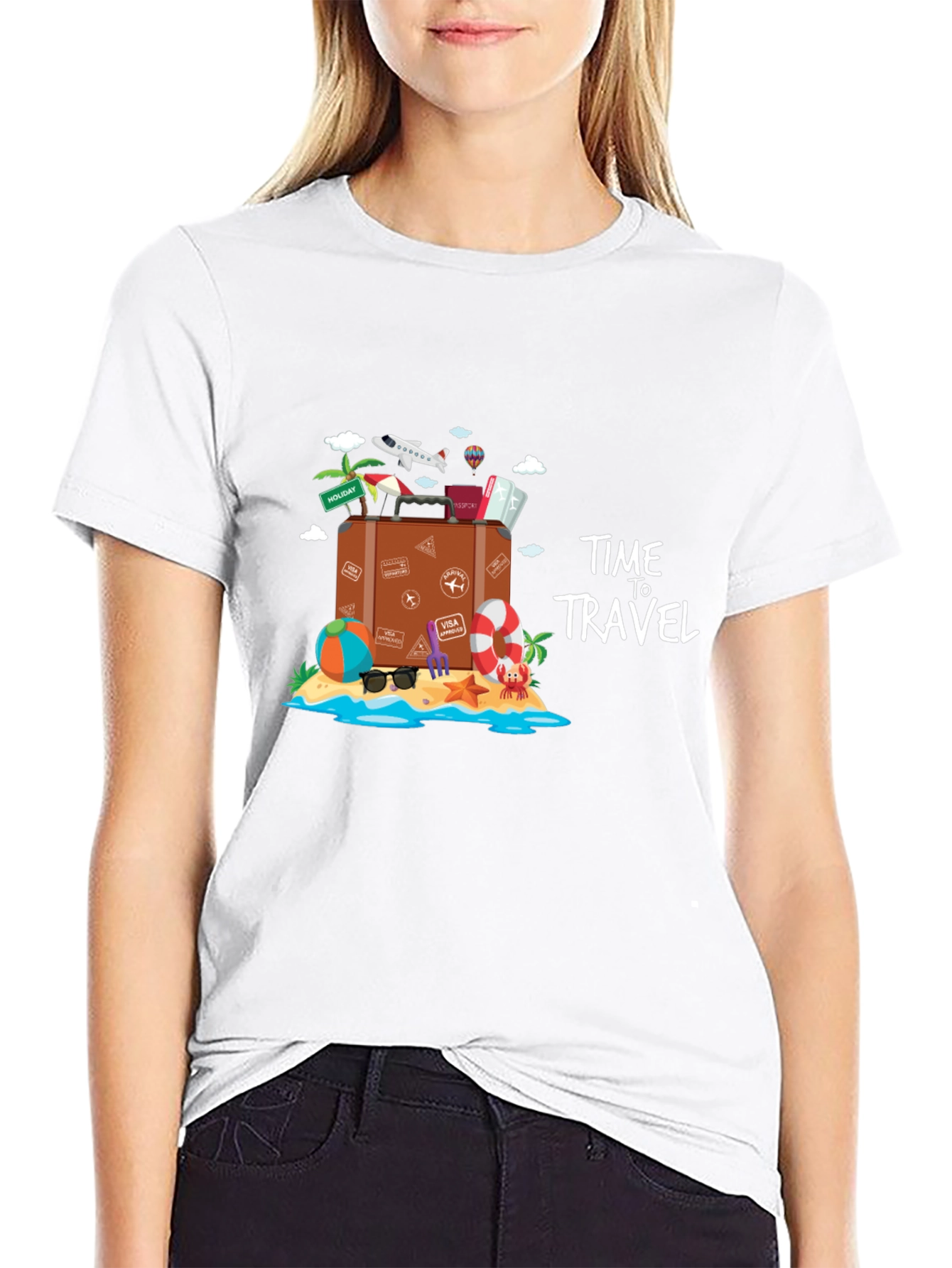 Time to Travel Graphic Tee - Black Cotton T-Shirt