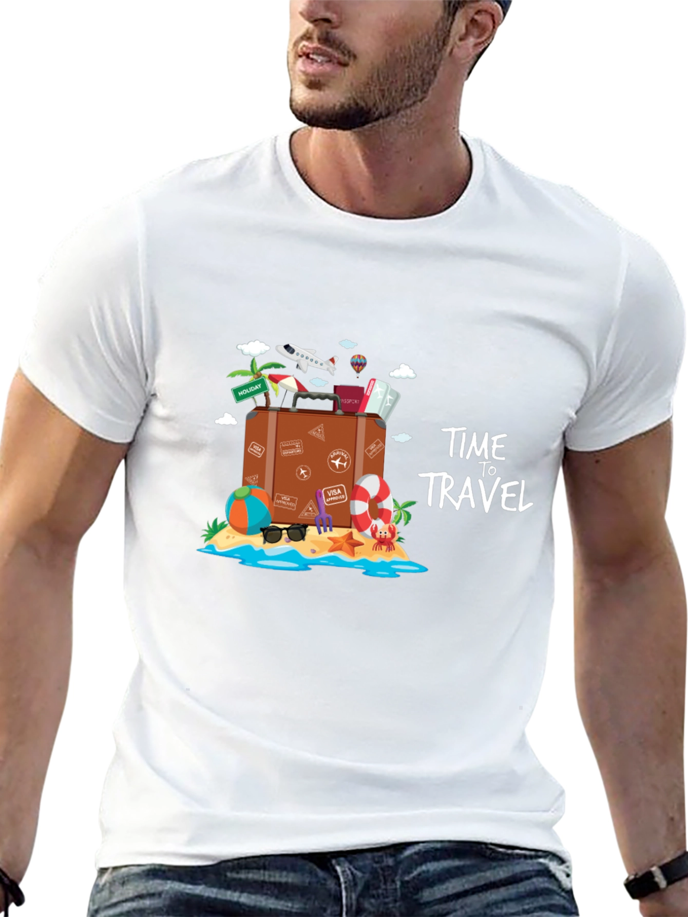 Time to Travel Graphic Tee - Black Cotton T-Shirt