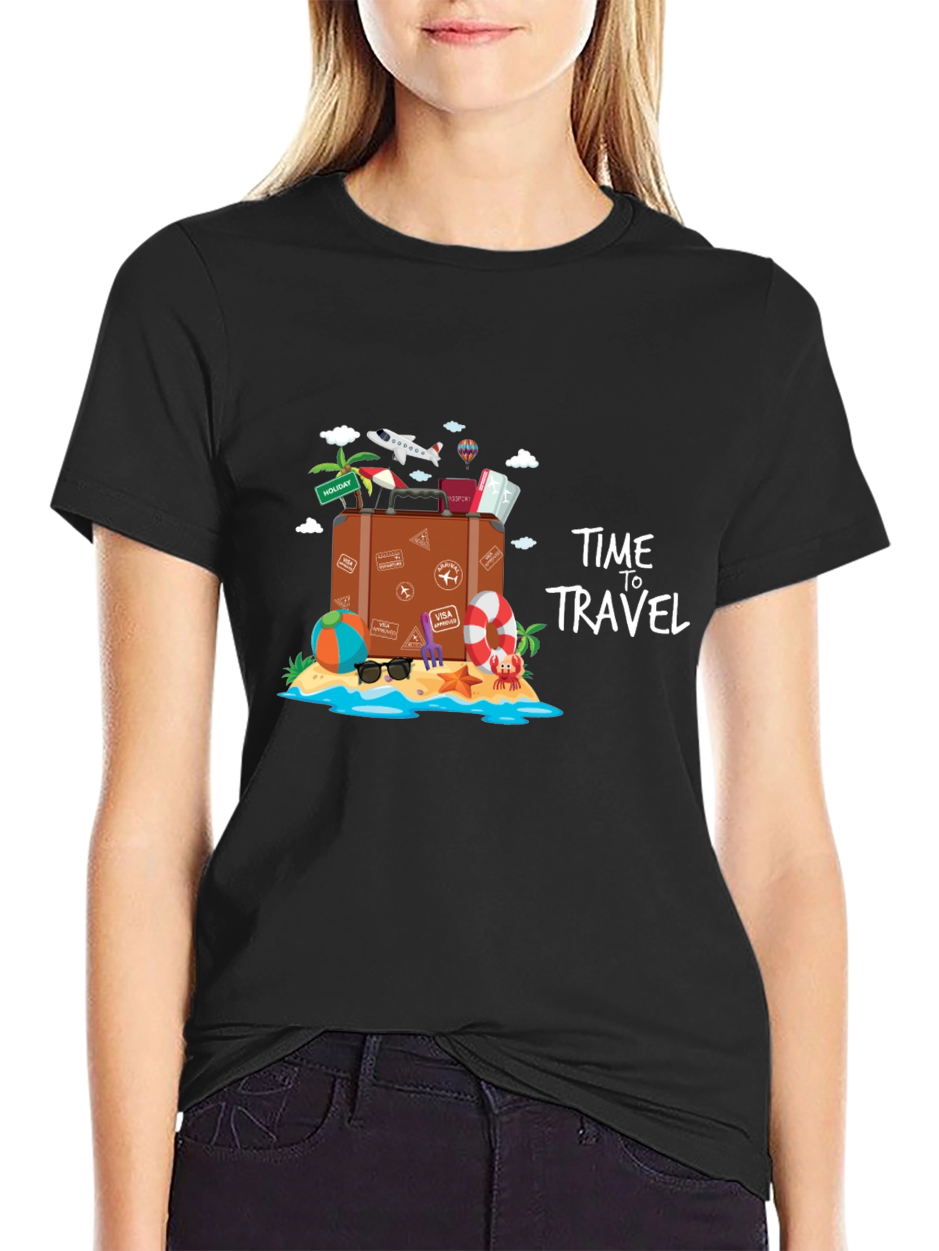 Time to Travel Graphic Tee - Black Cotton T-Shirt