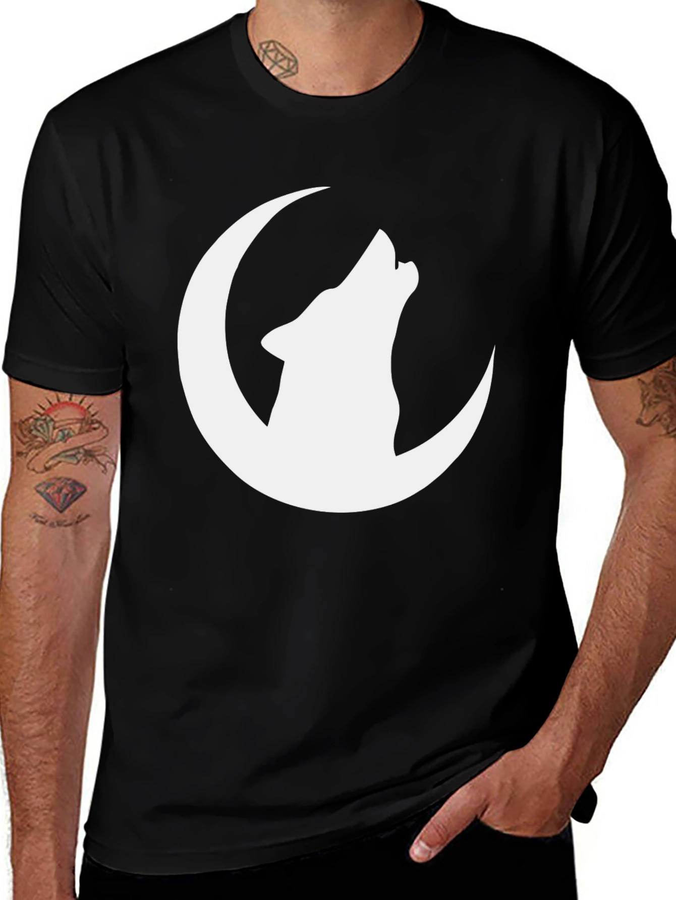 Wolf Howling at Moon Graphic T-Shirt - Black