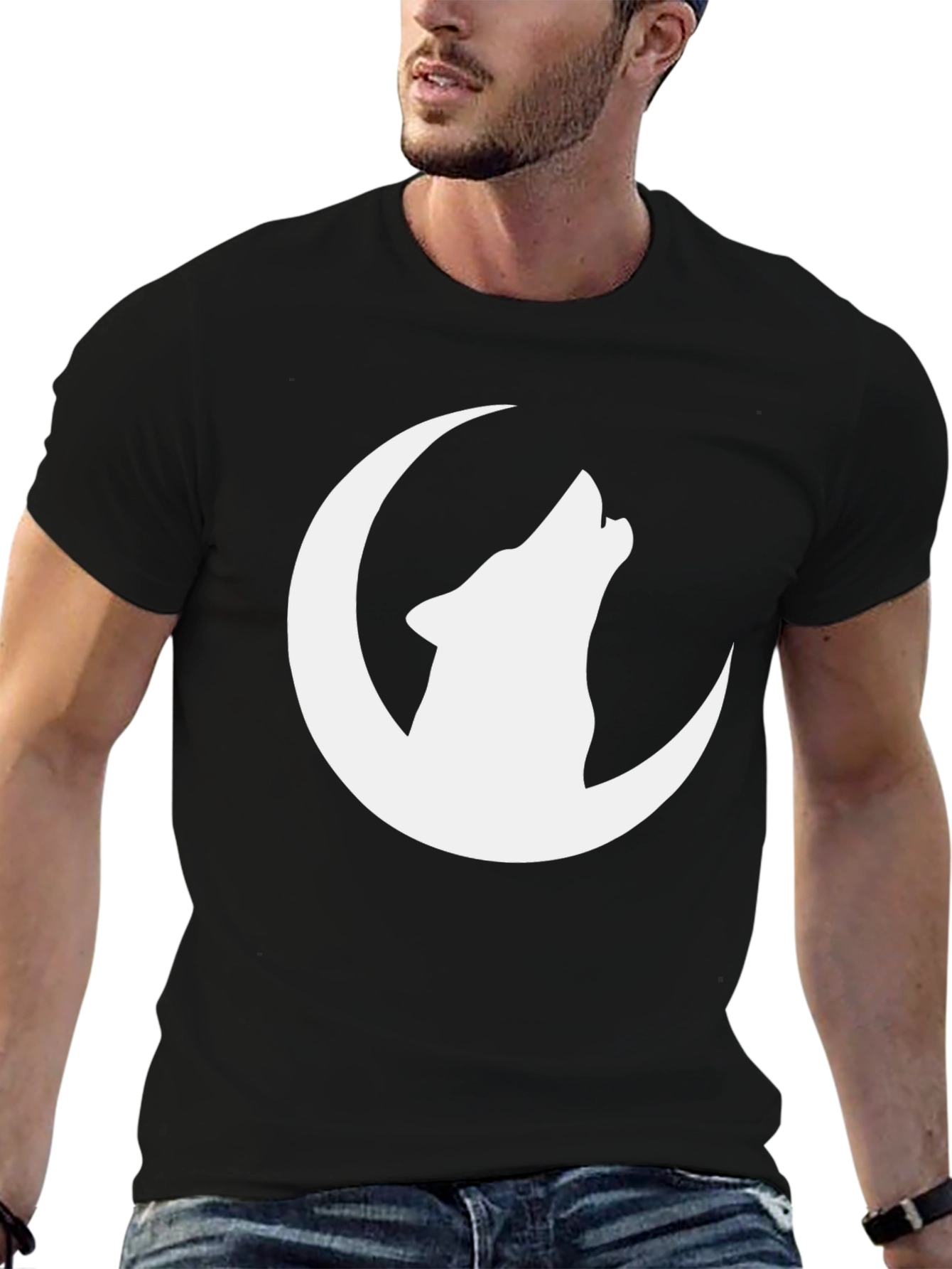 Wolf Howling at Moon Graphic T-Shirt - Black