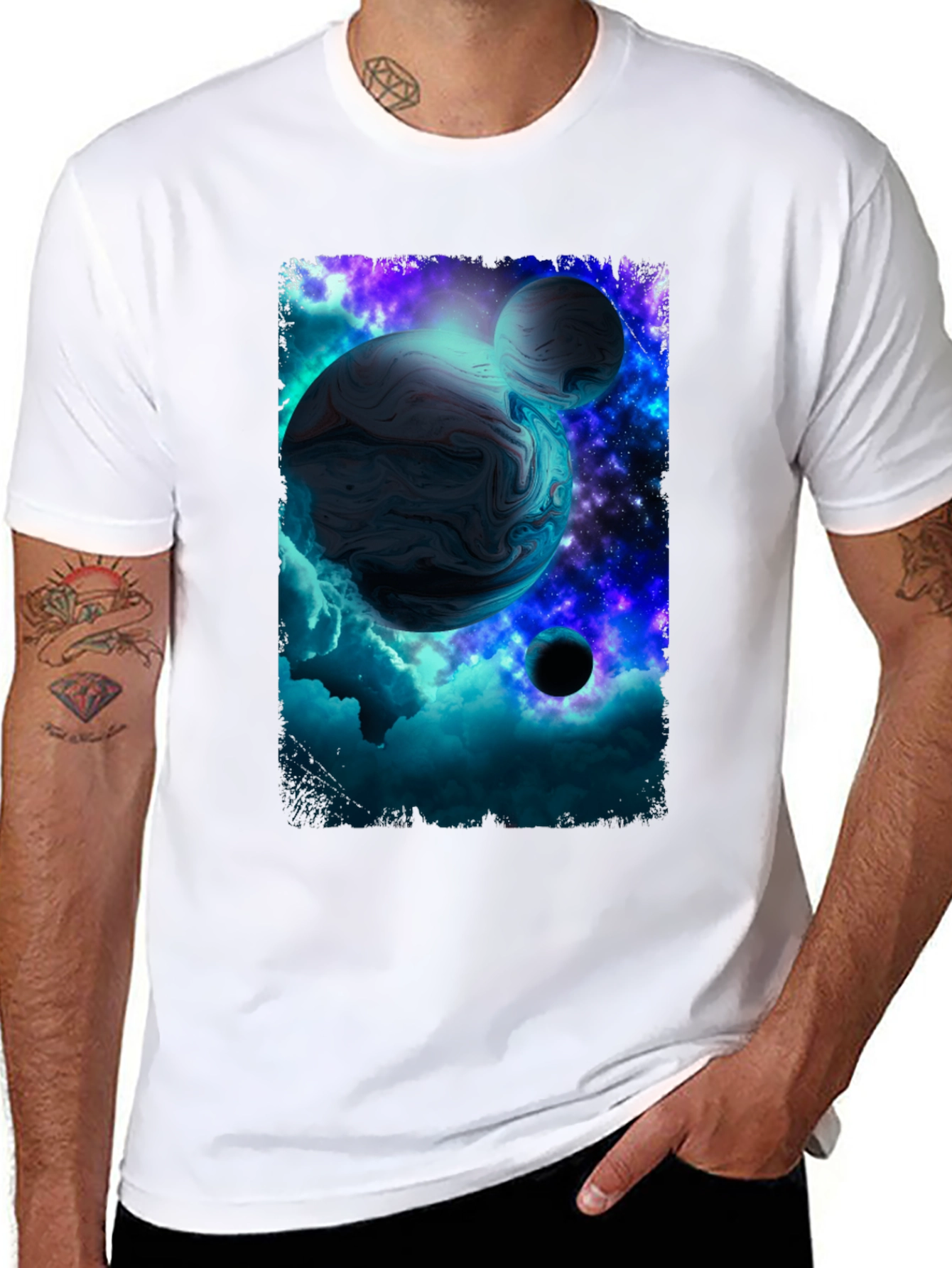Galaxy Planet Graphic Print Black T-Shirt