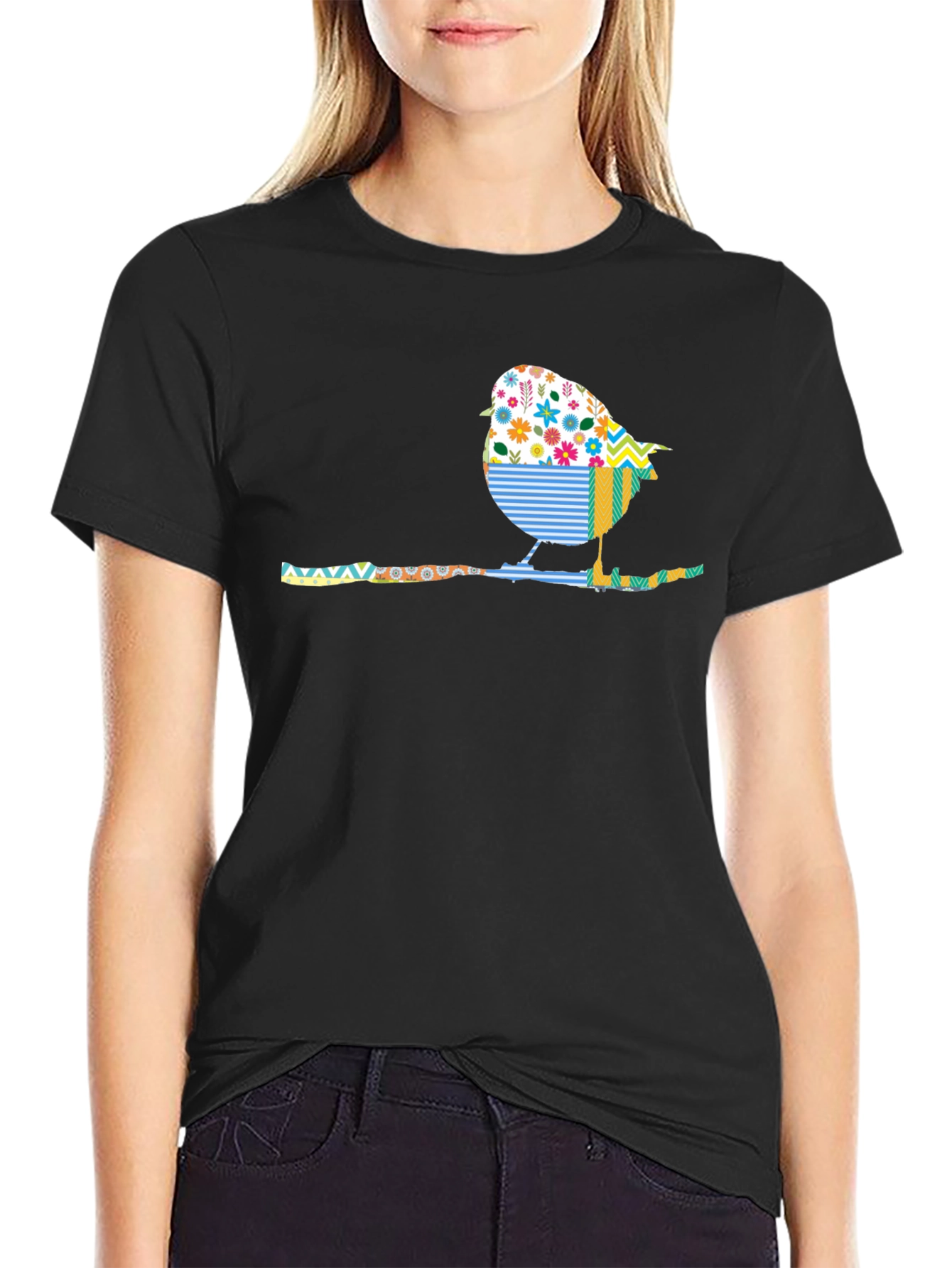 Whimsical Bird on Branch Graphic Tee