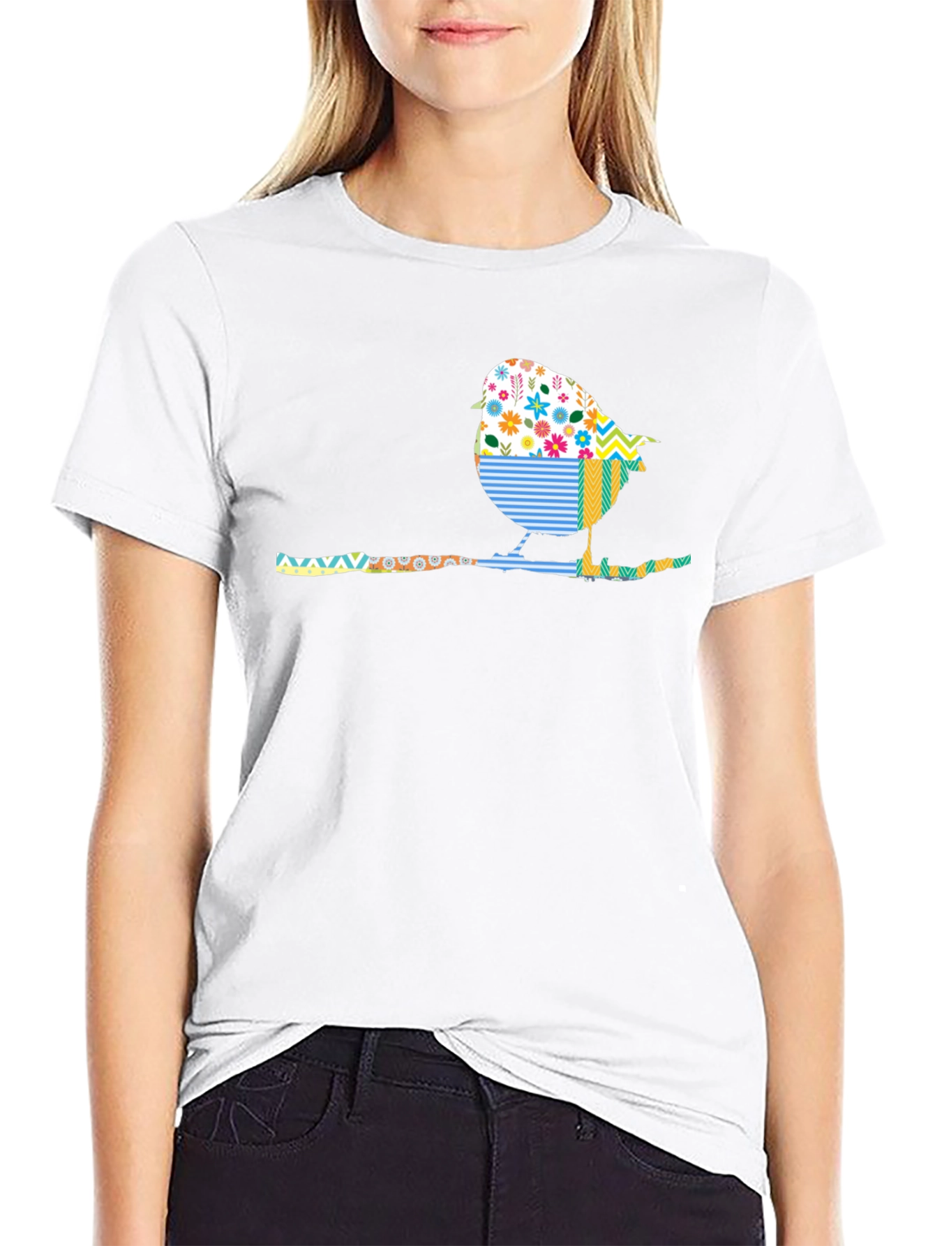 Whimsical Bird on Branch Graphic Tee