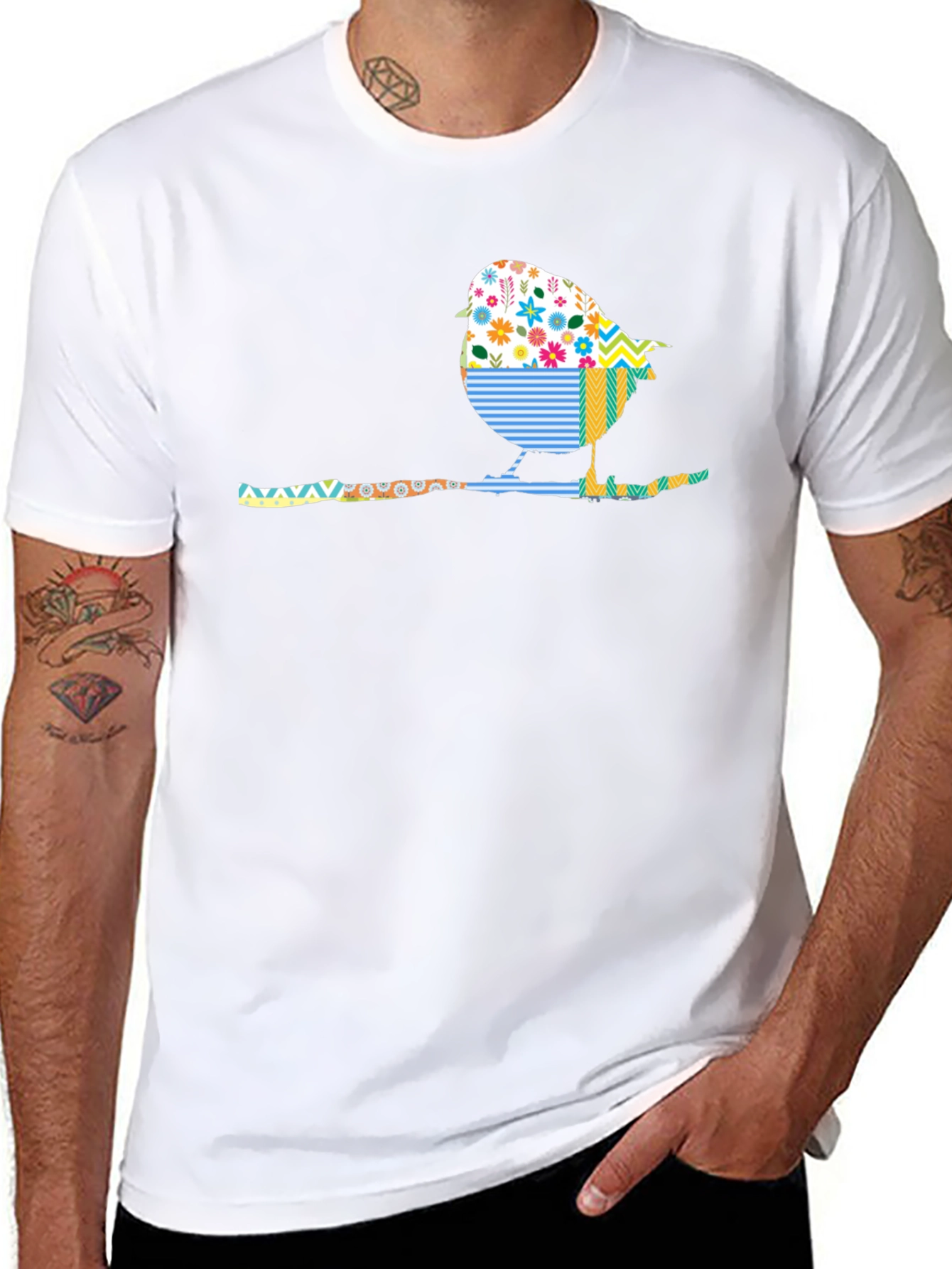 Whimsical Bird on Branch Graphic Tee