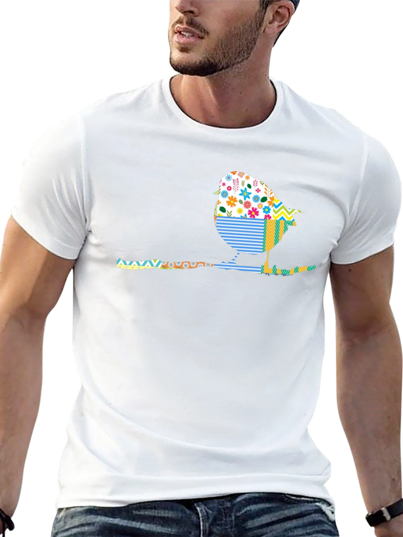 Whimsical Bird on Branch Graphic Tee