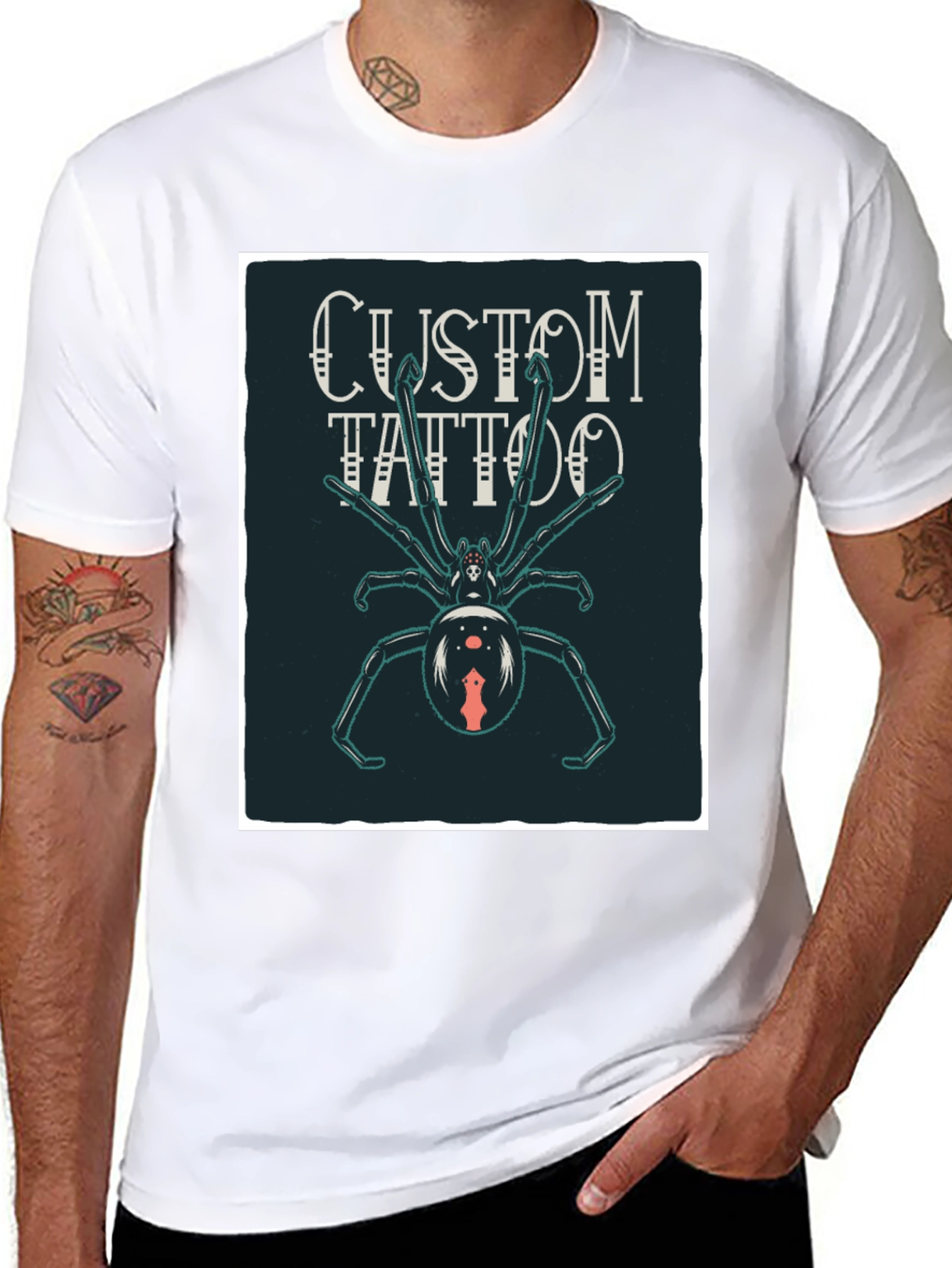 Custom Tattoo Spider Graphic Black T-Shirt