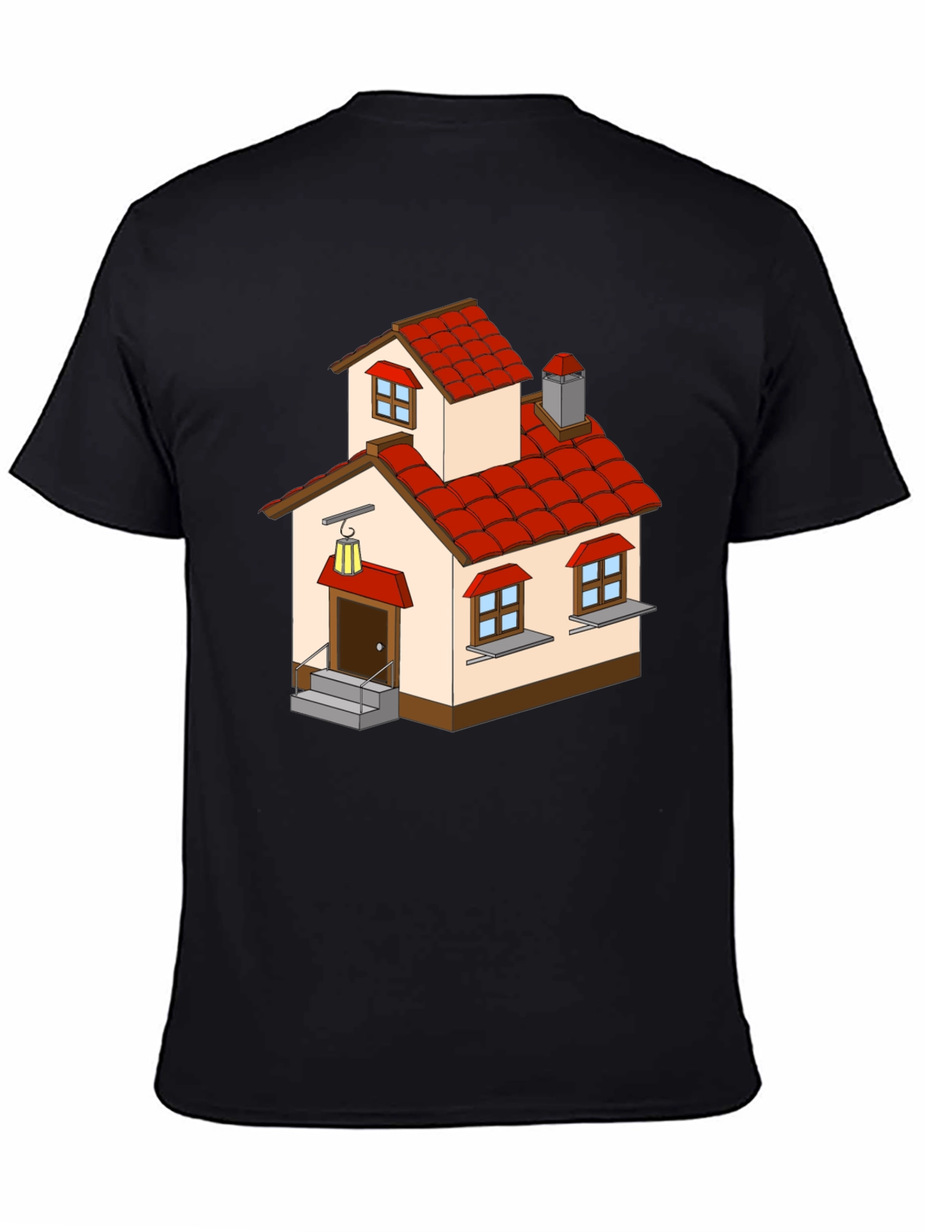 Cartoon House Graphic Tee - Quirky Black T-Shirt