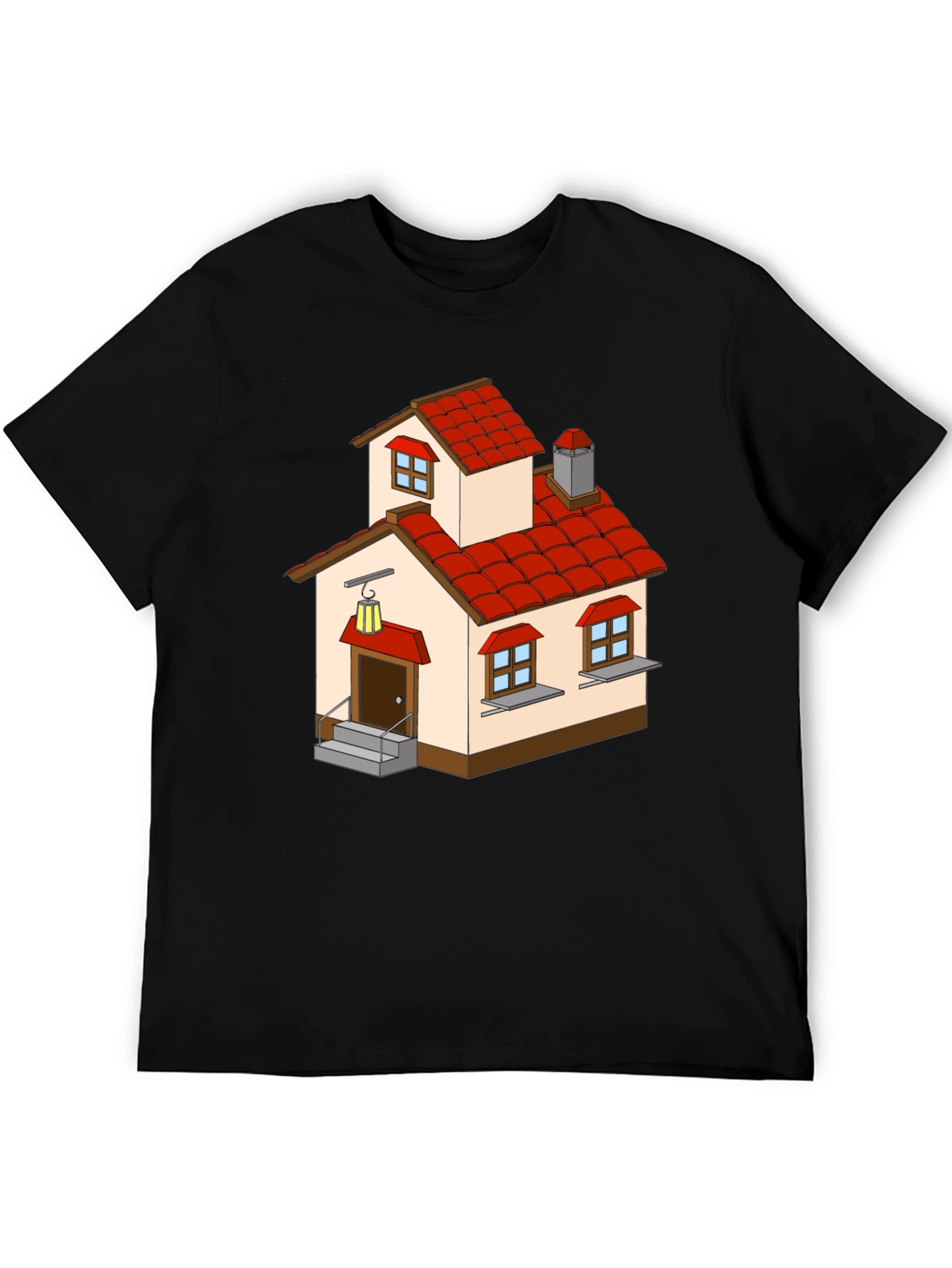Cartoon House Graphic Tee - Quirky Black T-Shirt