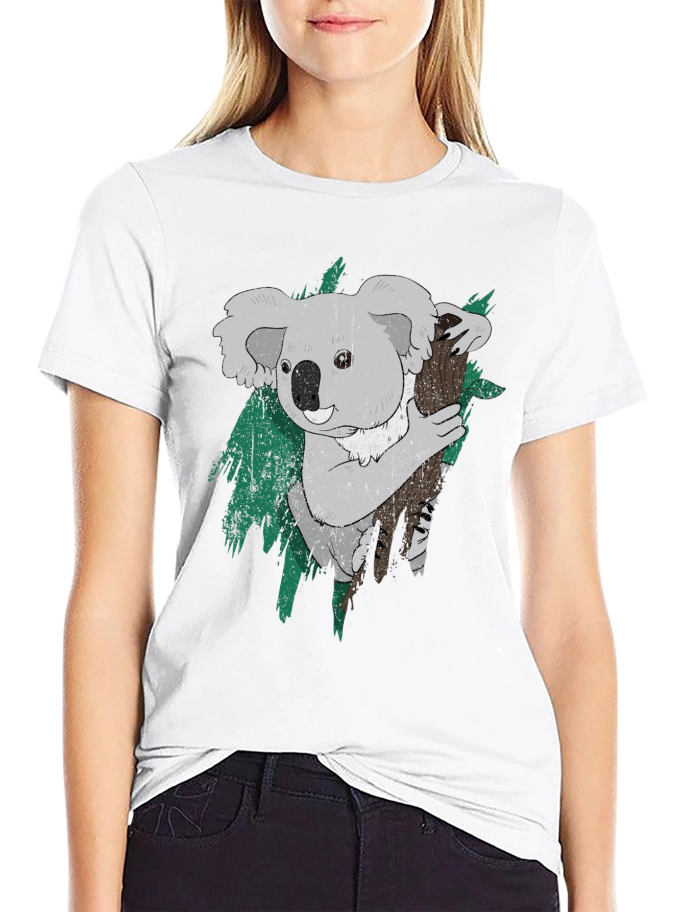 Koala Bear Graphic Print Black T-Shirt