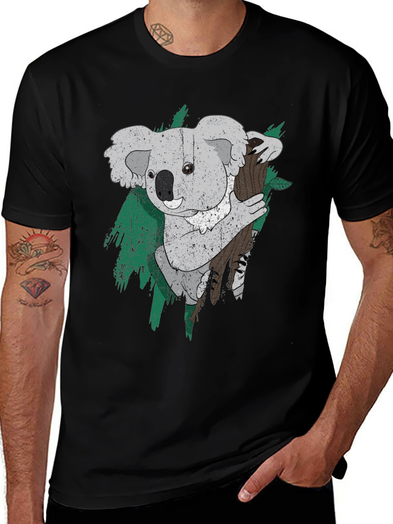 Koala Bear Graphic Print Black T-Shirt