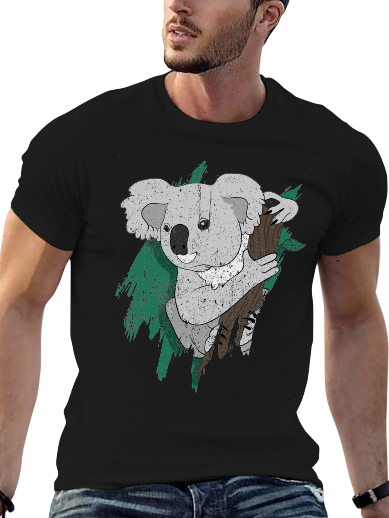 Koala Bear Graphic Print Black T-Shirt