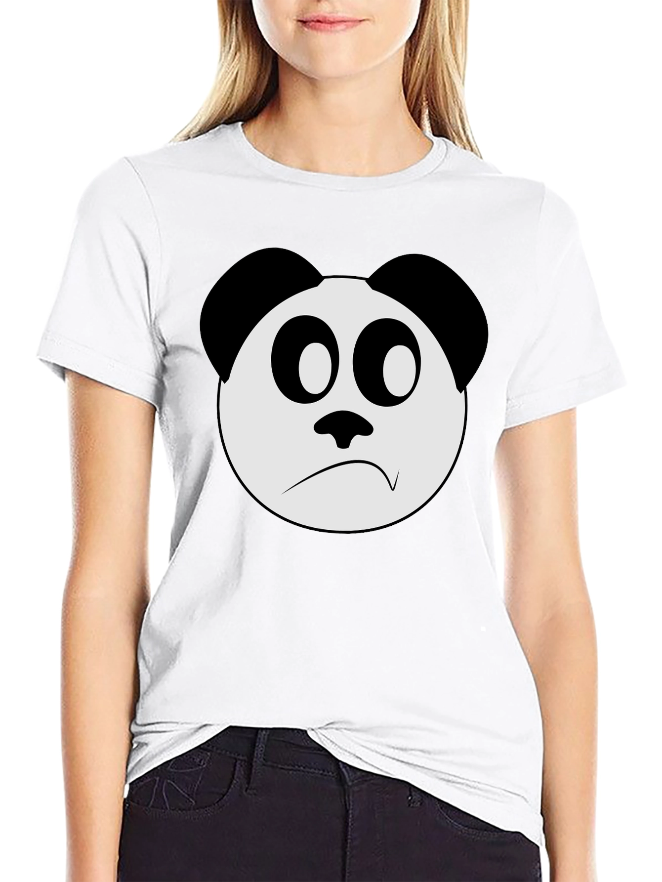 Sad Panda Face Graphic Black T-Shirt