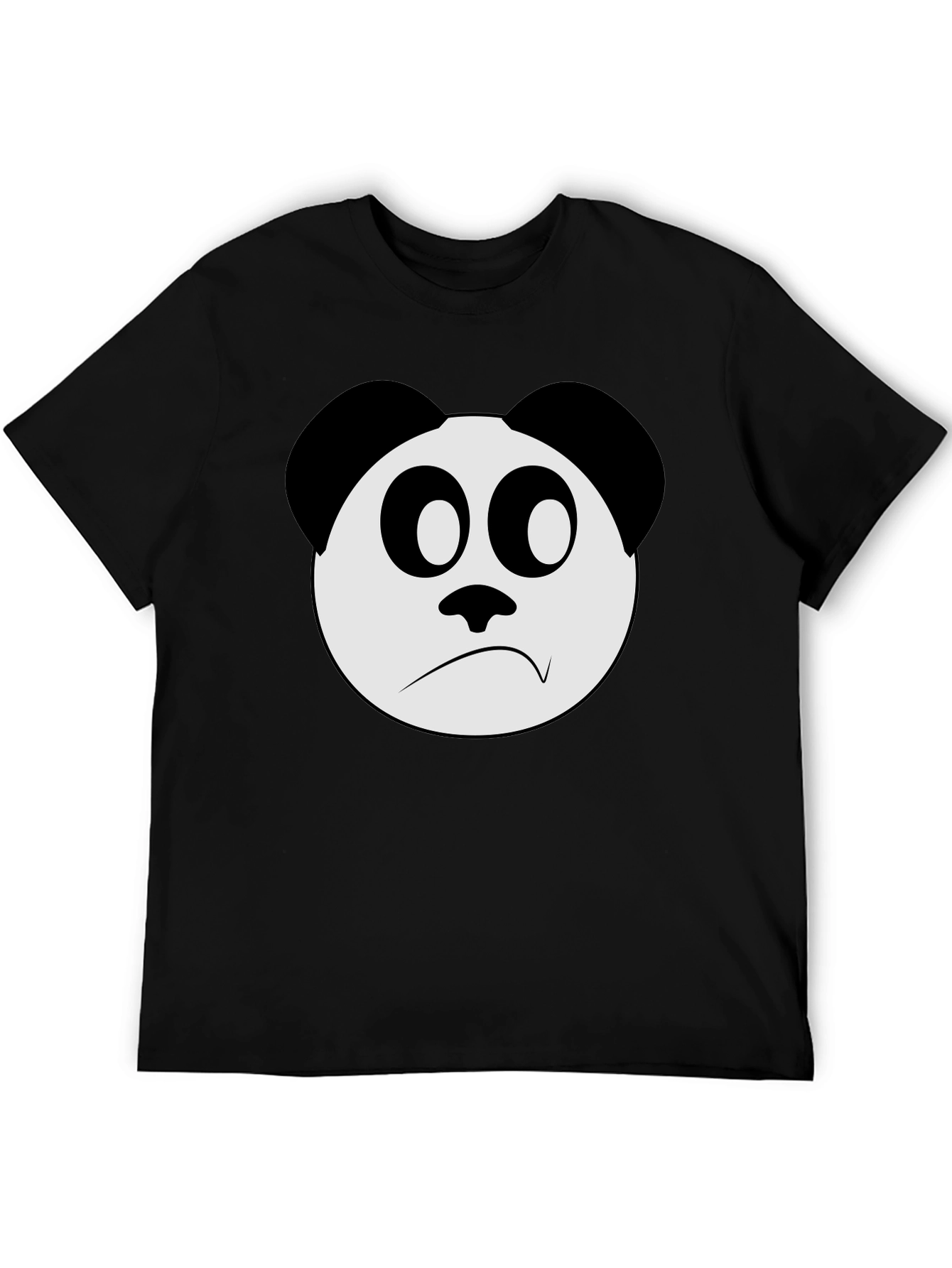 Sad Panda Face Graphic Black T-Shirt